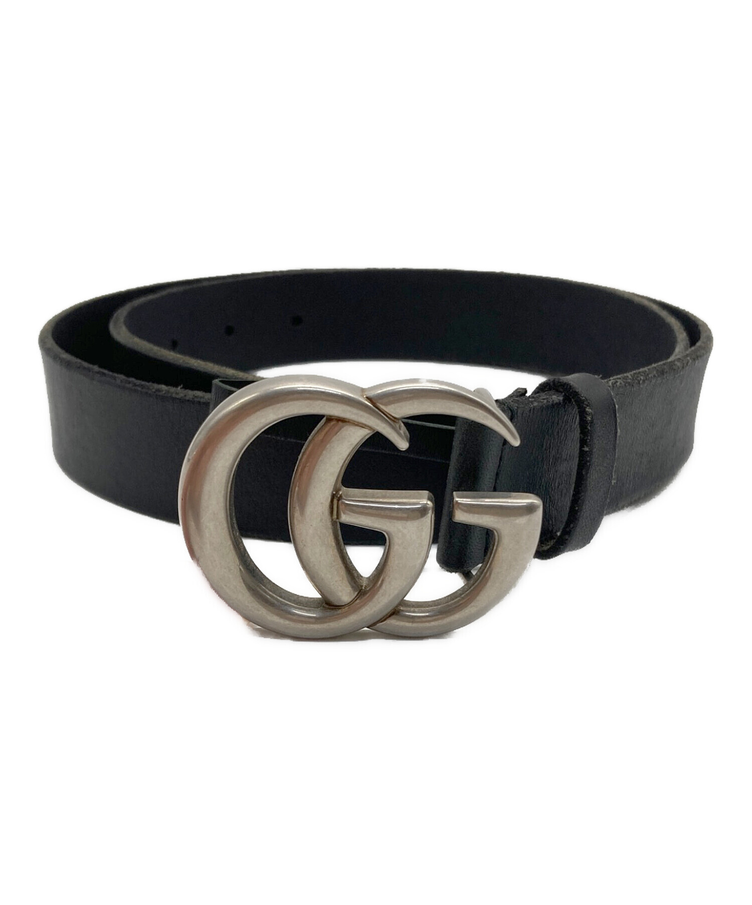 【正規品】 GUCCI シャイニーバックルレザー GGバックル ベルト イタリア GGマーモント〕シャイニーバックル ベルト ・ブラック レザー