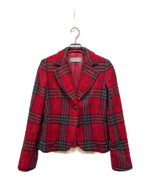 【美品】MaxMara マックスマーラ テーラードジャケット 赤 チェック 中古・古着通販】MaxMara (マックスマーラ) モヘヤ混ウールテーラード