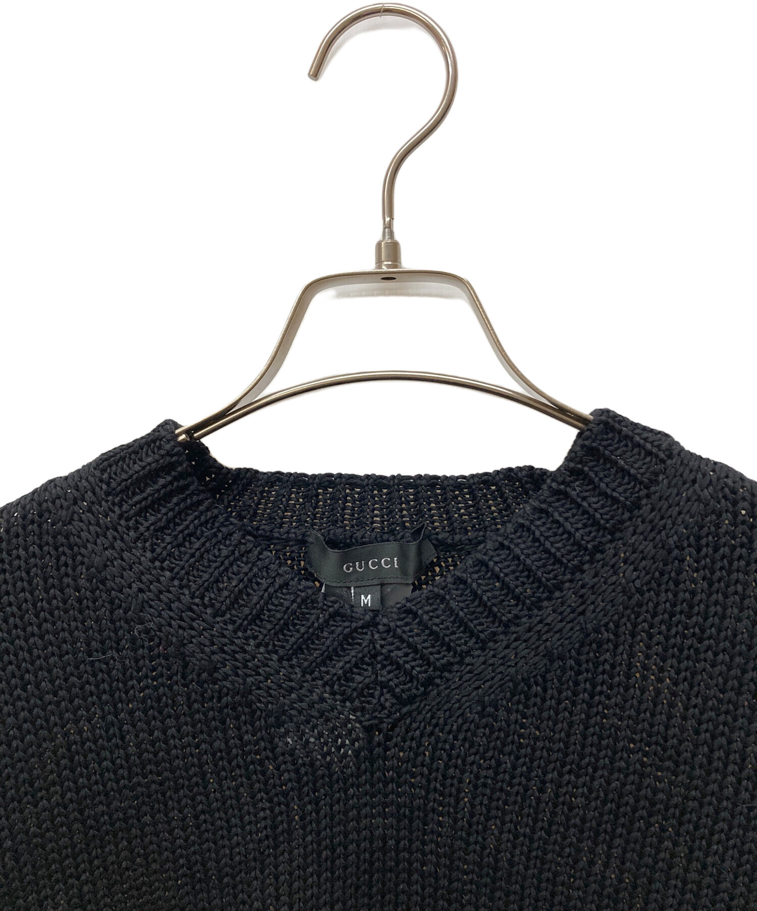 中古・古着通販】GUCCI (グッチ) ローゲージVネックニット ブラック 
