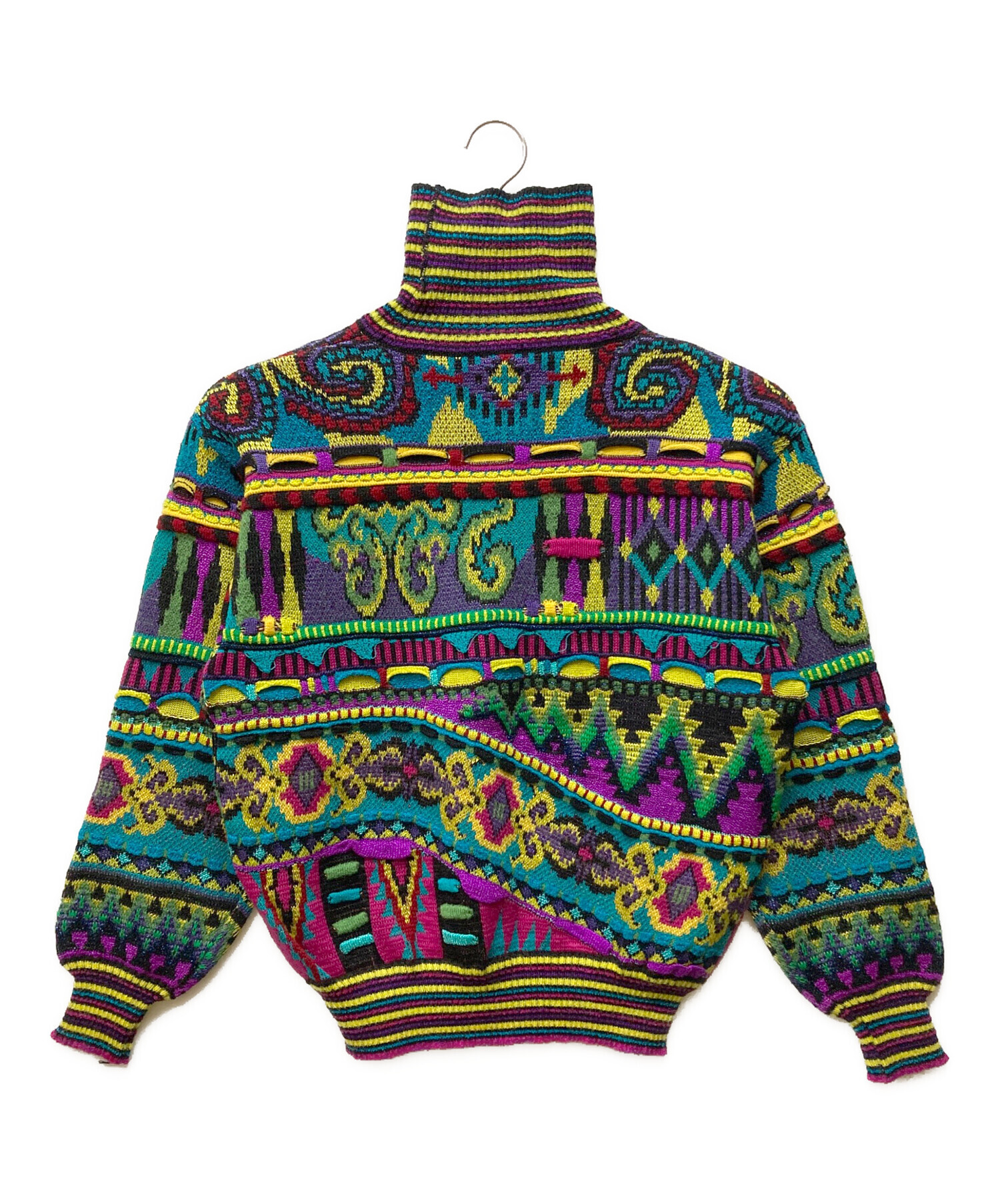 【中古】ficce YOSHIYUKI KONISHI 90s ヴィンテージ ニット セーター ウール シルク混 パッチワーク マルチカラー 中古・古着通販】ficce YOSHIYUKI KONISHI (フィッチェ ヨシユキ