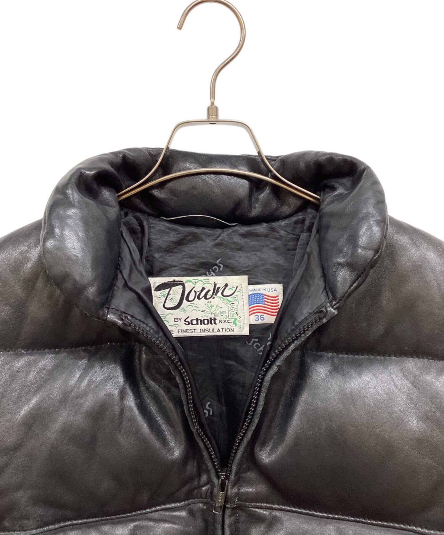 中古・古着通販】Schott (ショット) レザーダウンジャケット ブラック 
