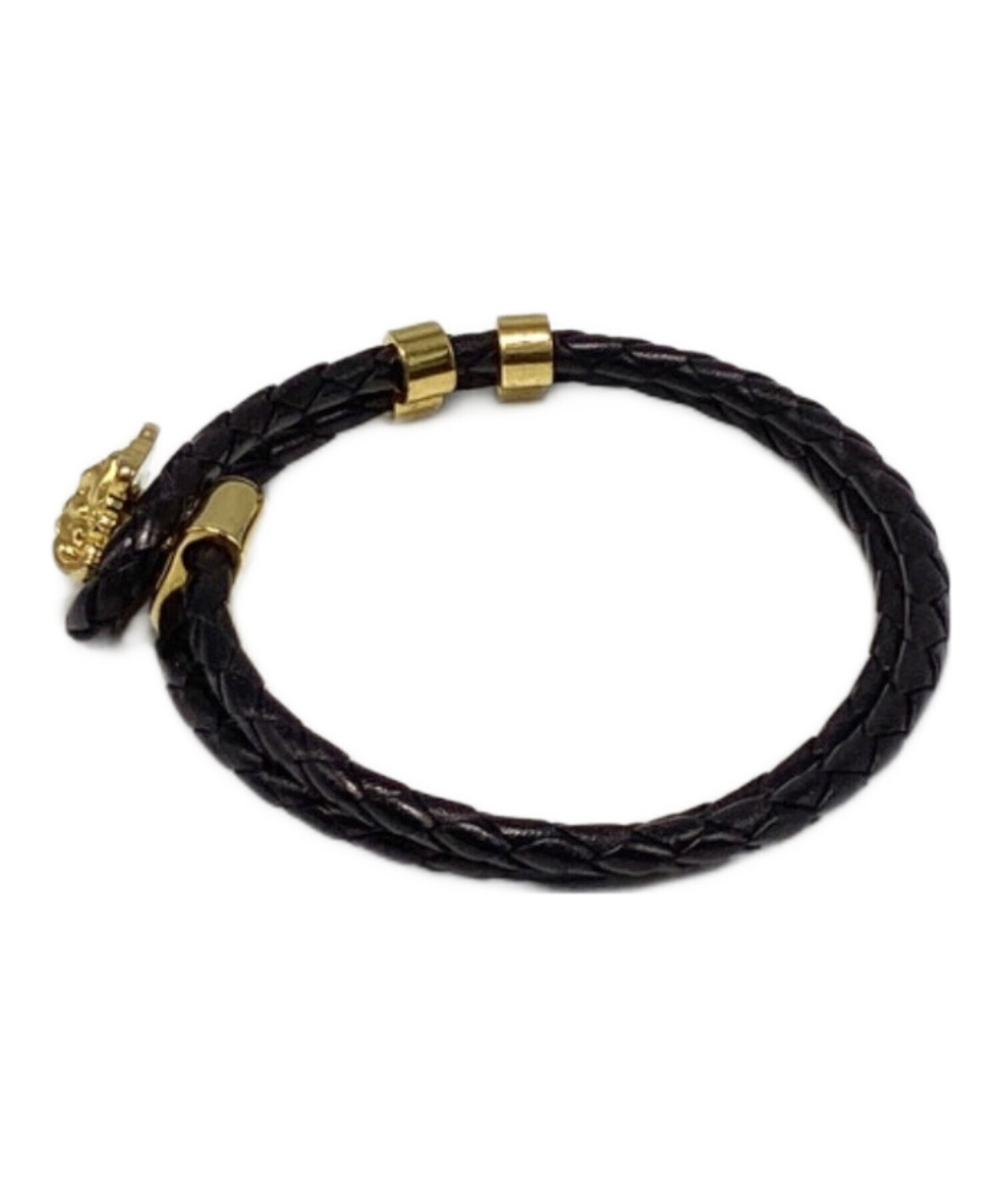 VERSACE メデューサ レザーブレスレット ブラック ゴールド 中古・古着通販】VERSACE (ヴェルサーチェ) メデューサモチーフレザー