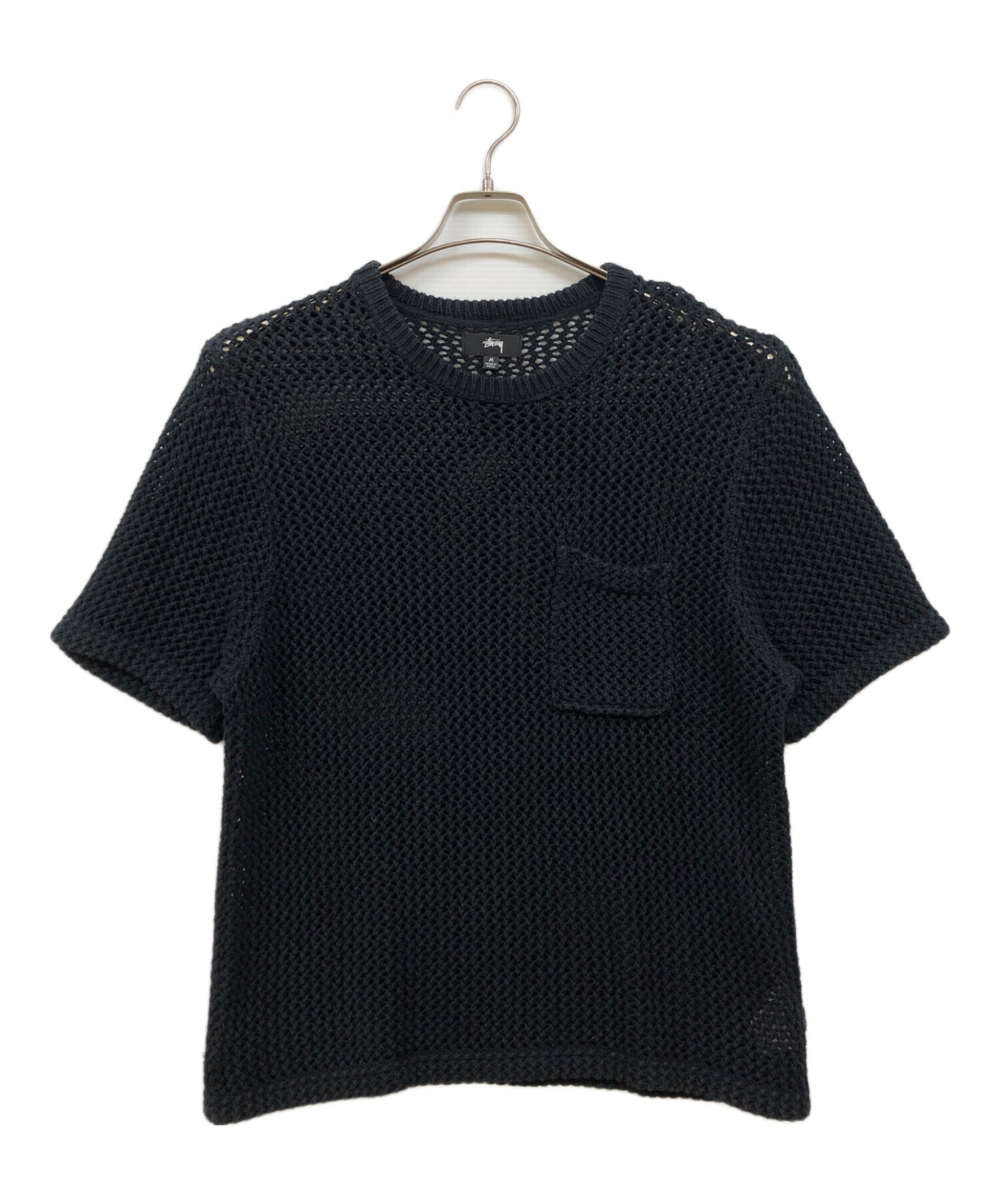 中古・古着通販】stussy (ステューシー) 半袖ニット ブラック サイズ:M 