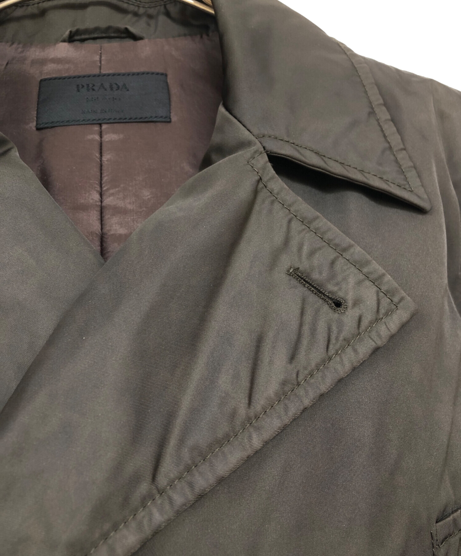 中古・古着通販】PRADA (プラダ) ナイロンPコート カーキ サイズ:M