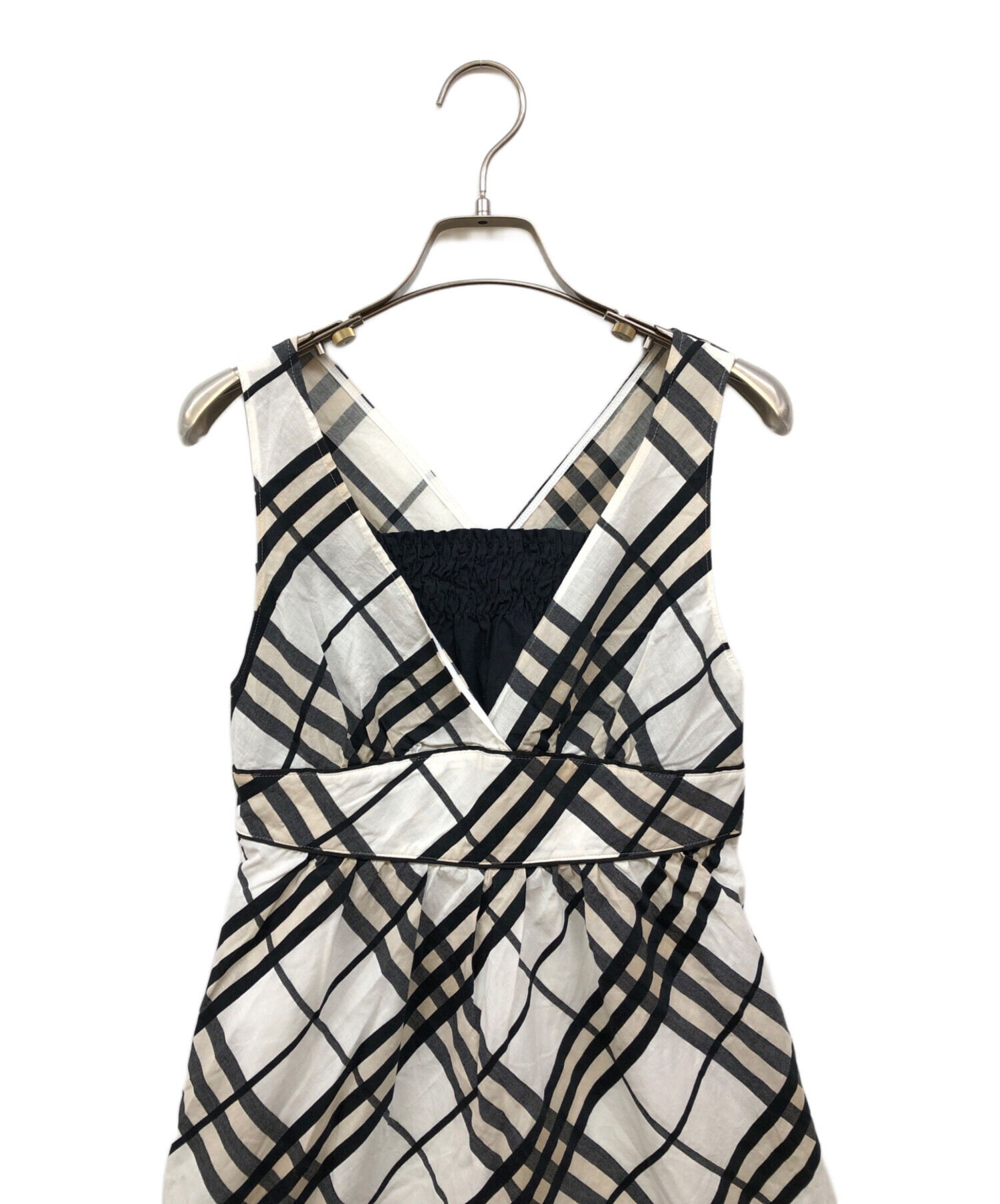 バーバリーブルーレーベル チェック柄 フリル ノースリーブ ミニワンピース 中古・古着通販】BURBERRY BLUE LABEL (バーバリー ブルー レーベル