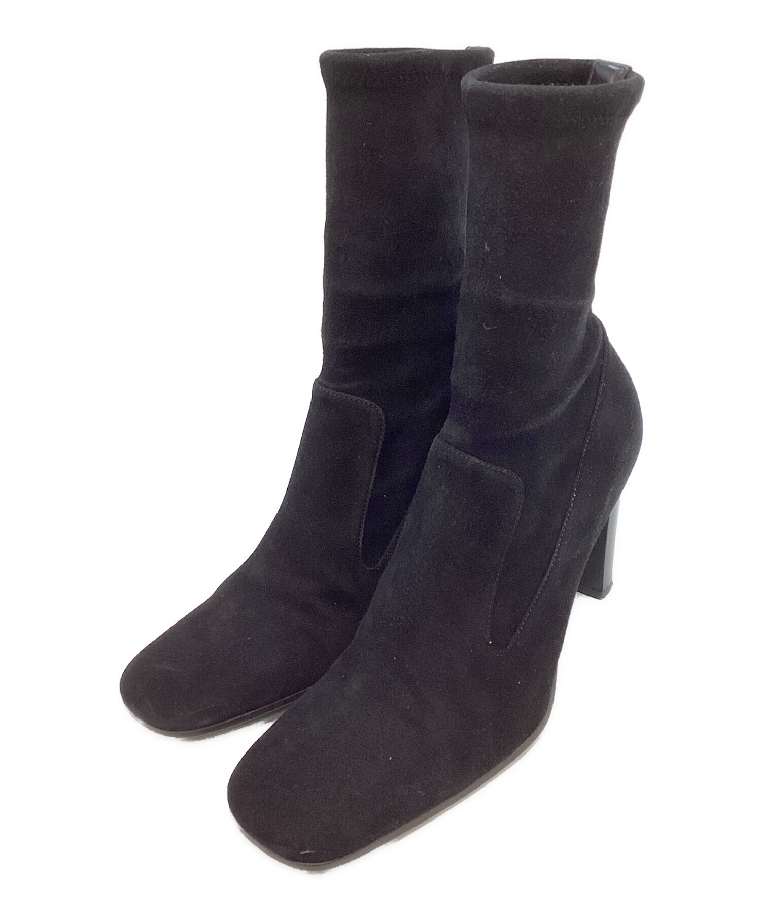 中古・古着通販】GUCCI (グッチ) スクエアトゥ ヒールブーツ ブラック