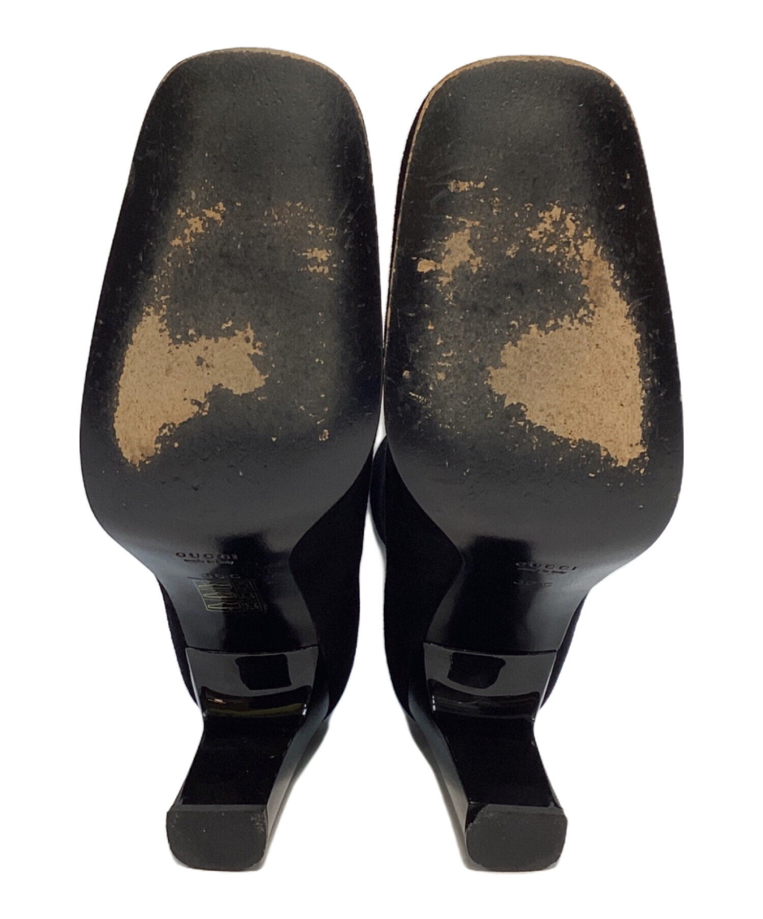 中古・古着通販】GUCCI (グッチ) スクエアトゥ ヒールブーツ ブラック