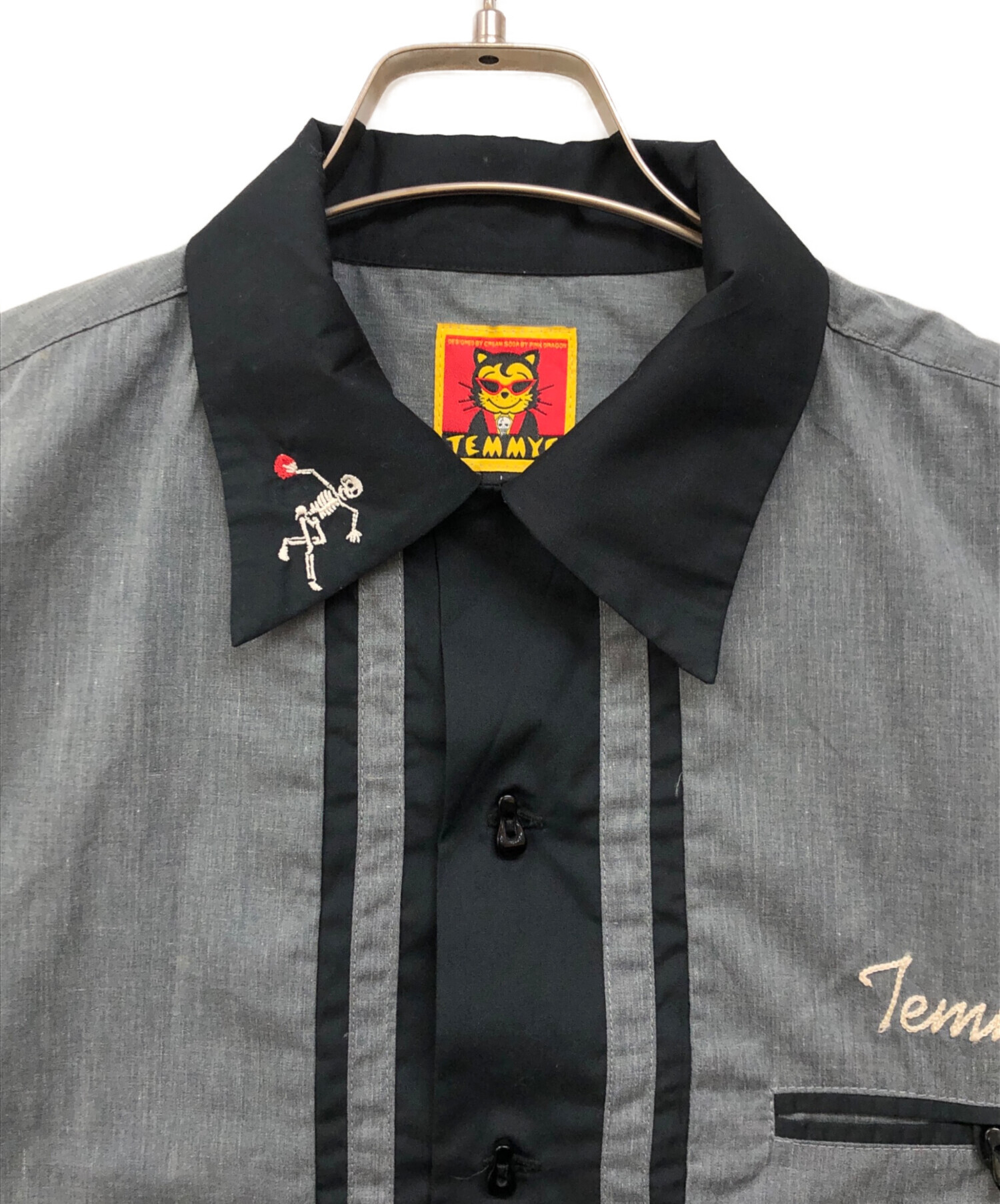 m*n様 TEMMYE ボウリングシャツ Lサイズ グレー黒 中古・古着通販】TEMMYE (ティミー) ボーリングシャツ グレー×ブラック