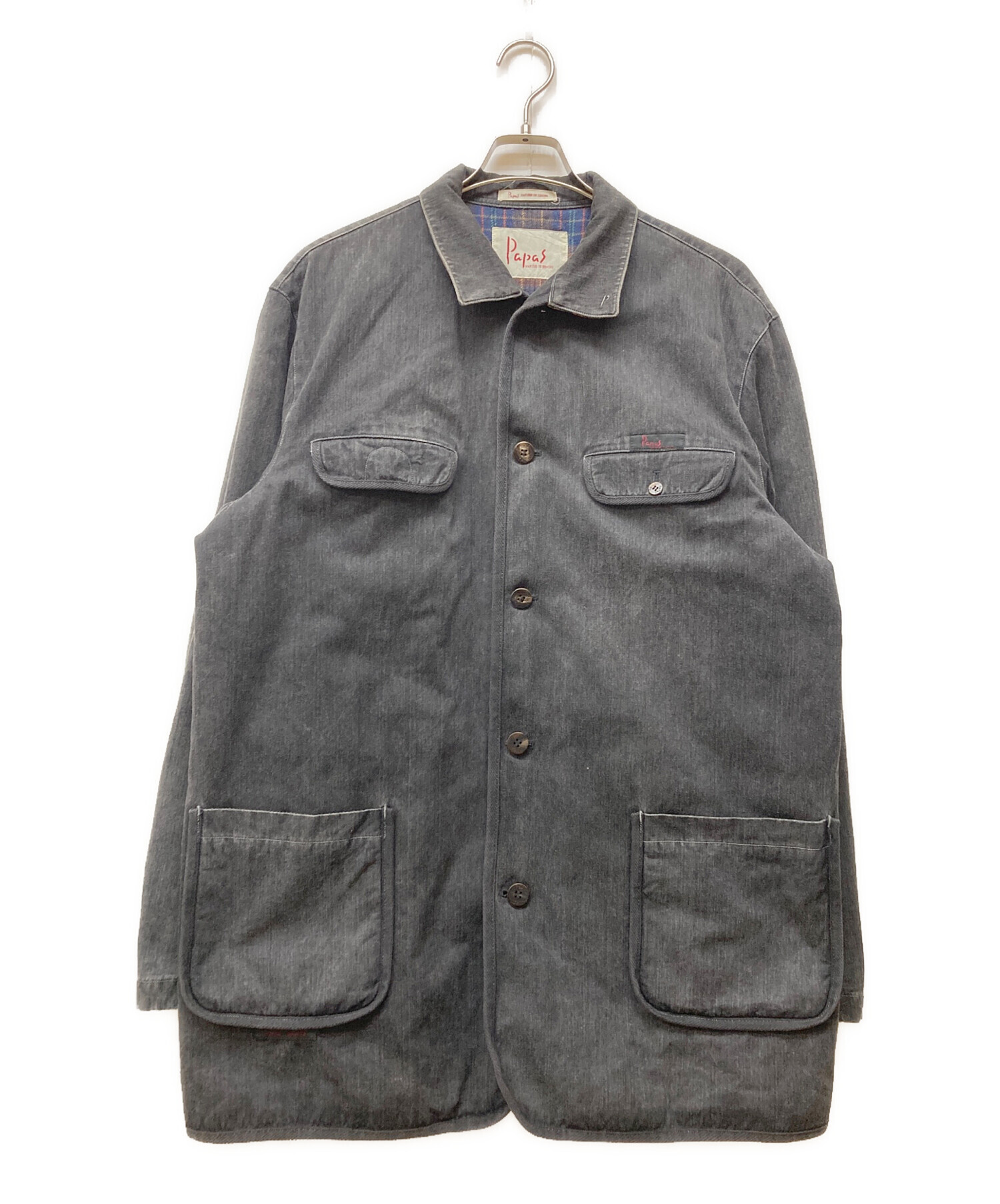 中古・古着通販】PAPAS (パパス) デニム カバーオール グレー サイズ:L 中古・古着通販】PAPAS (パパス) デニム カバーオール グレー サイズ:L