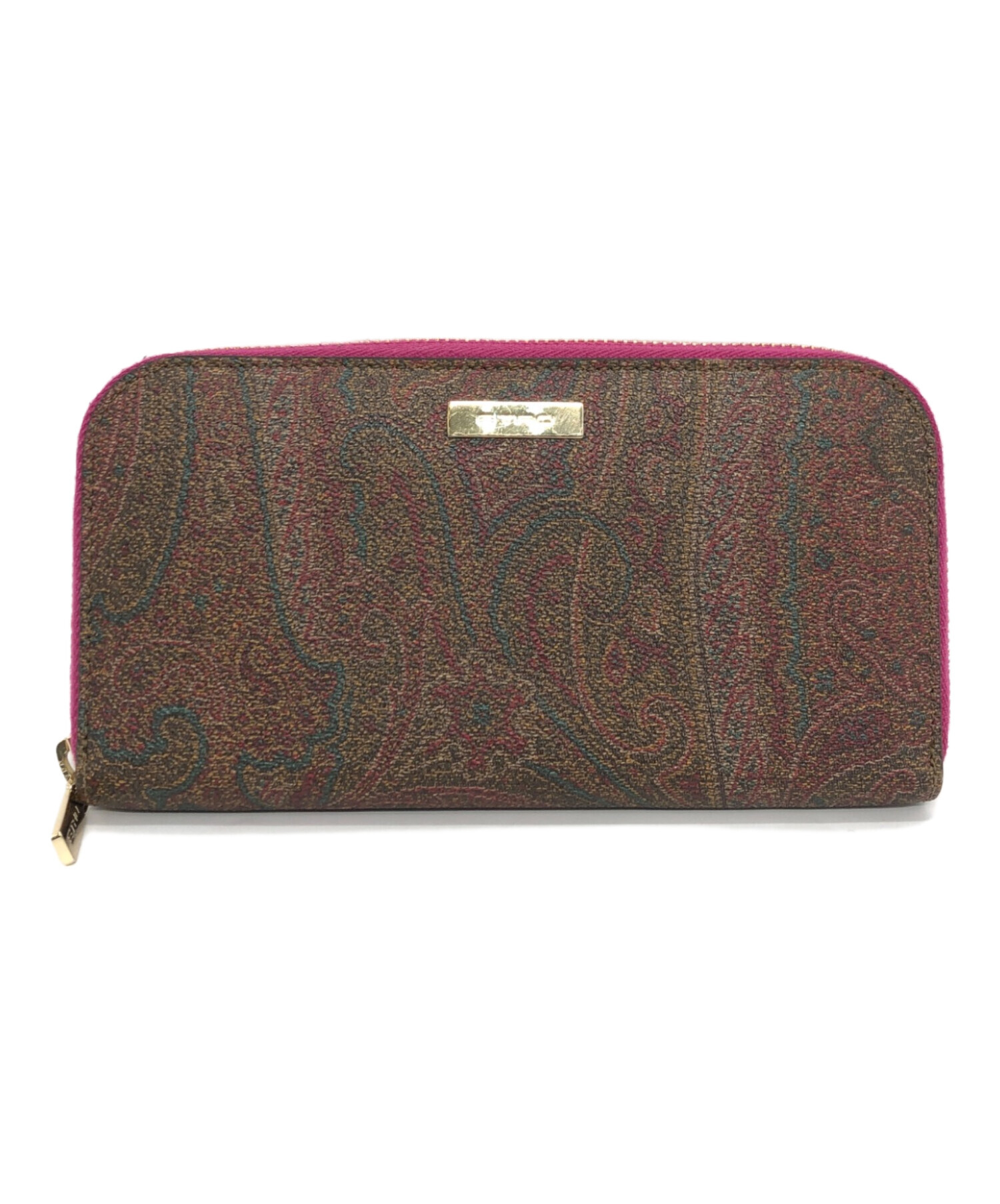 箱付き 良品 ETRO 長財布 ラウンドジップ エトロ ペイズリー ピンク 人気 中古・古着通販】ETRO (エトロ) ペイズリー長財布 ブラウン×ピンク