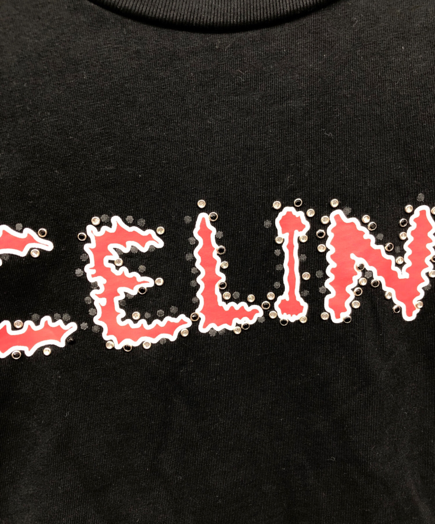 中古・古着通販】CELINE (セリーヌ) ラインストーンロゴTシャツ レッド