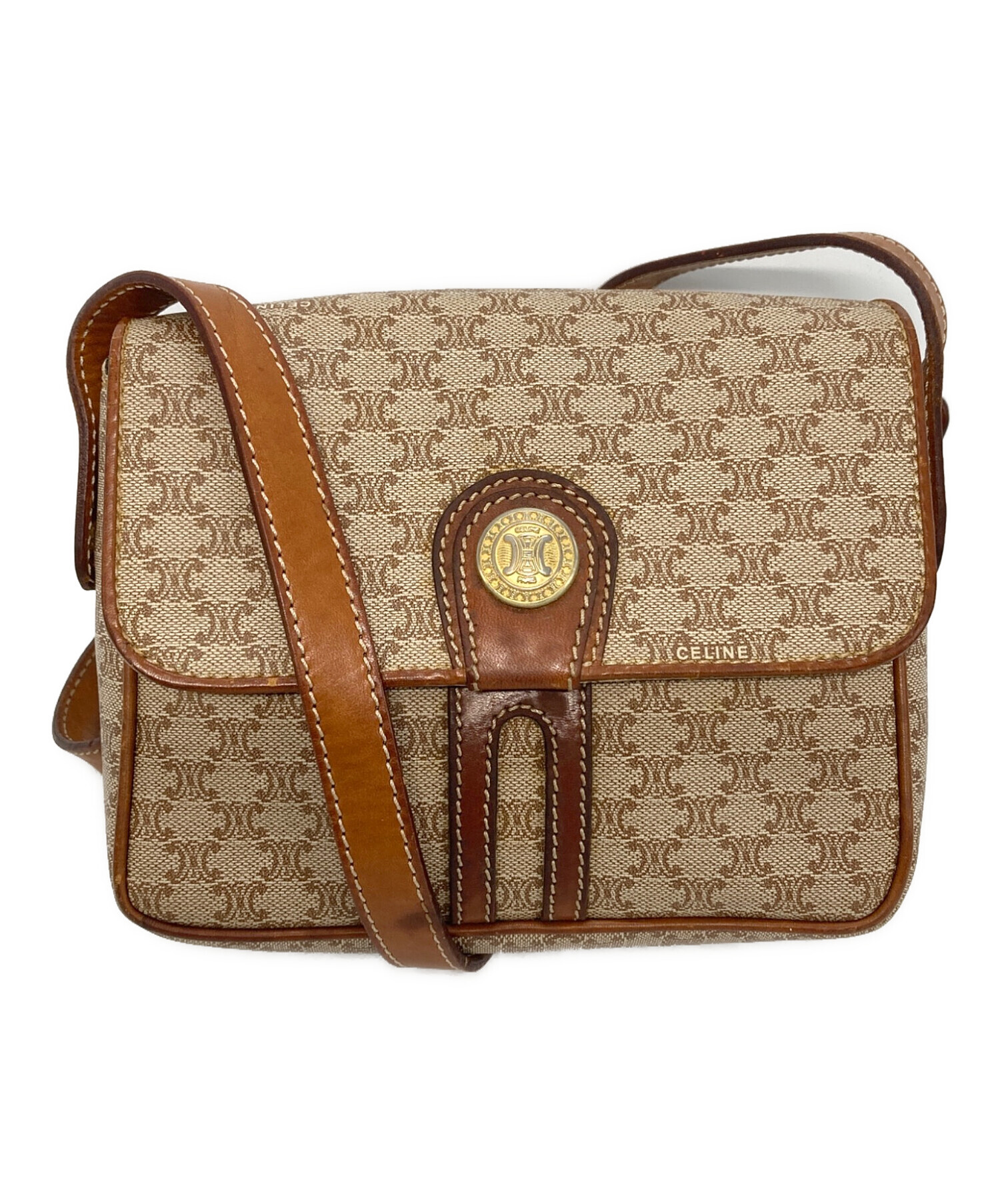 OLD CELINE オールドセリーヌ ヴィンテージ ブラウス サイズ38 総シルク スカーフ柄 ペイズリー チェーン レオパード 総柄 マカダムボタン 長袖 シャツ ブランド古着【中古】20251010/RA6266 中古・古着通販】CELINE (セリーヌ) オールドマカダム柄ショルダー