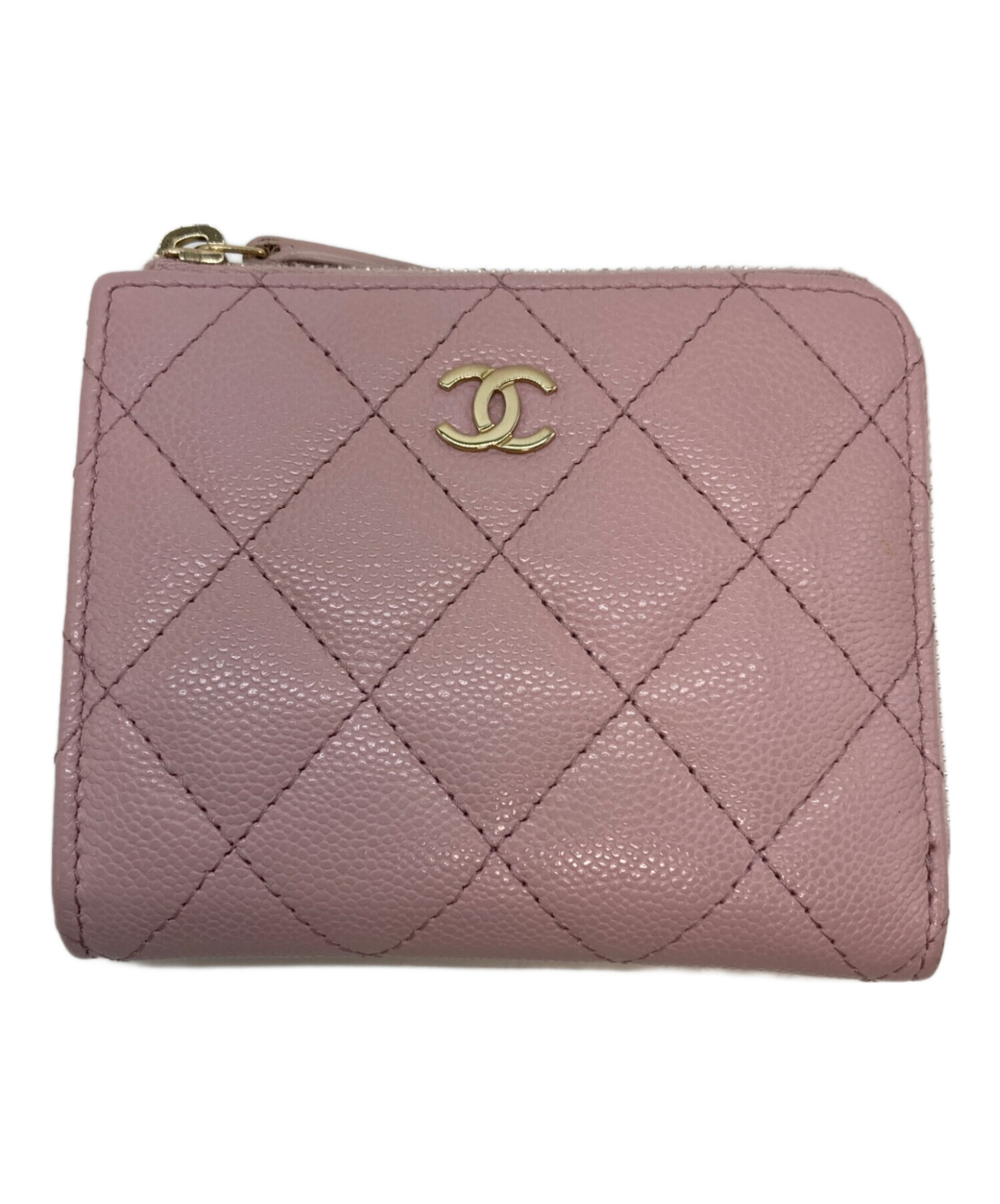 良品 CHANEL シャネル ココマーク キャビアスキン 三つ折り財布 コンパクトウォレット ピンク レディース 古着 中古 USED CHANEL（シャネル） 三つ折り財布 ウォレット キャビアスキン ココ