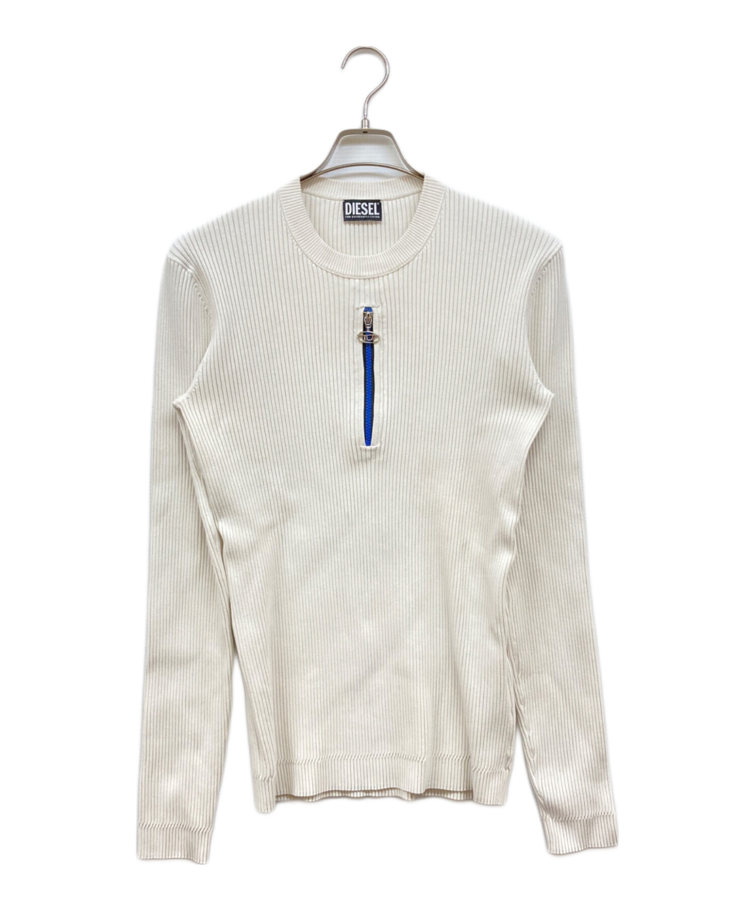 DIESEL ホワイト クロップドセーター 中古・古着通販】DIESEL (ディーゼル) Dジップリブニット ホワイト