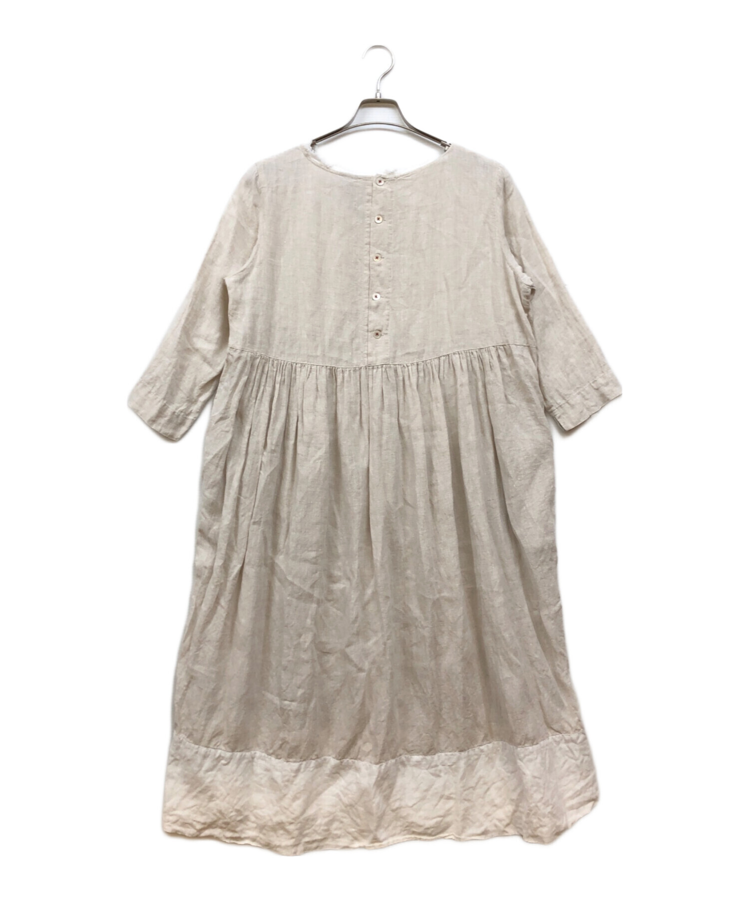 中古・古着通販】BASCO (バスコ) 麻素材の配色シンプルドレス