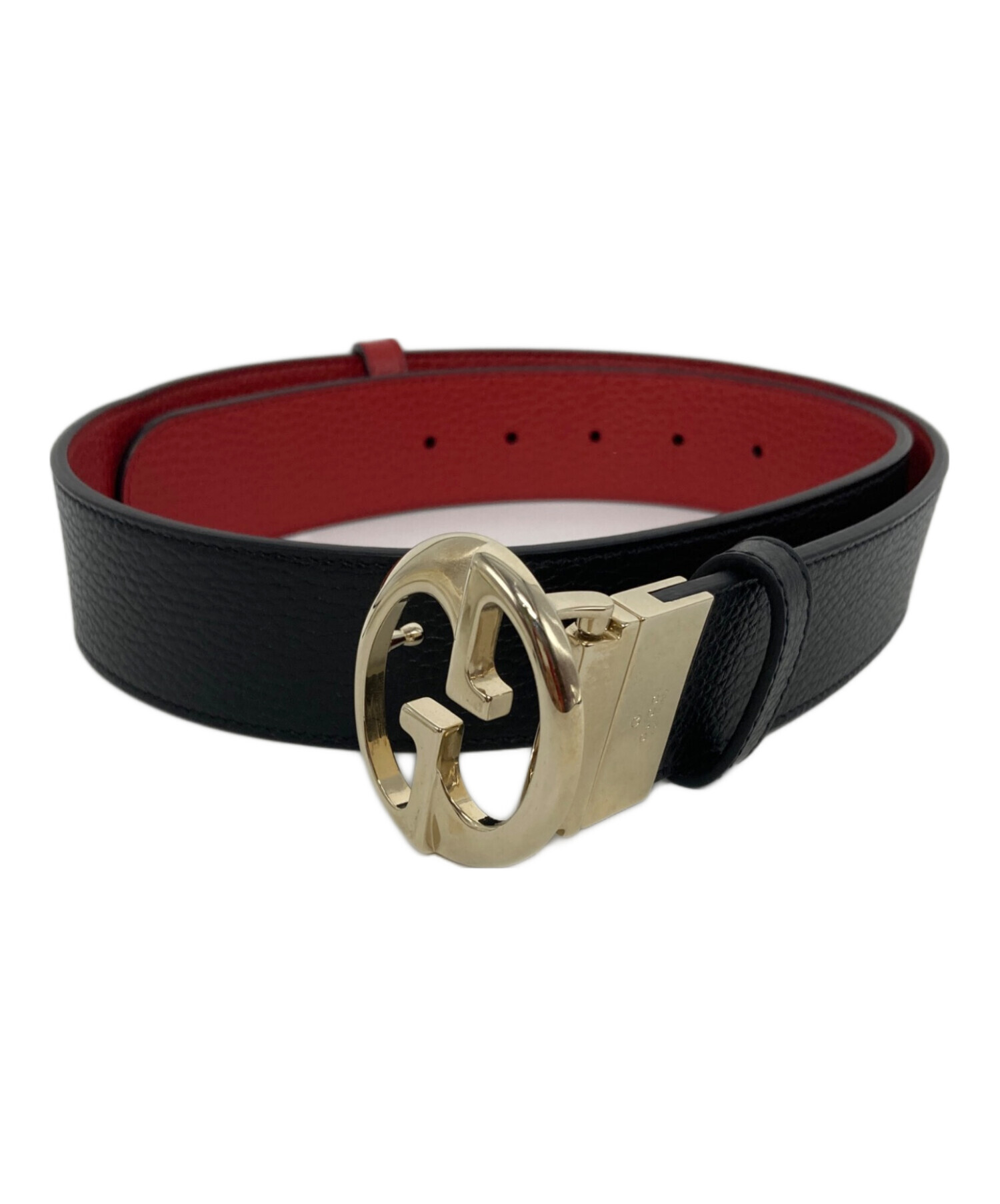 GUCCI リバーシブルレザーベルト 緑/赤/黒　メンズ　レディース 中古・古着通販】GUCCI (グッチ) リバーシブルベルト ブラック サイズ