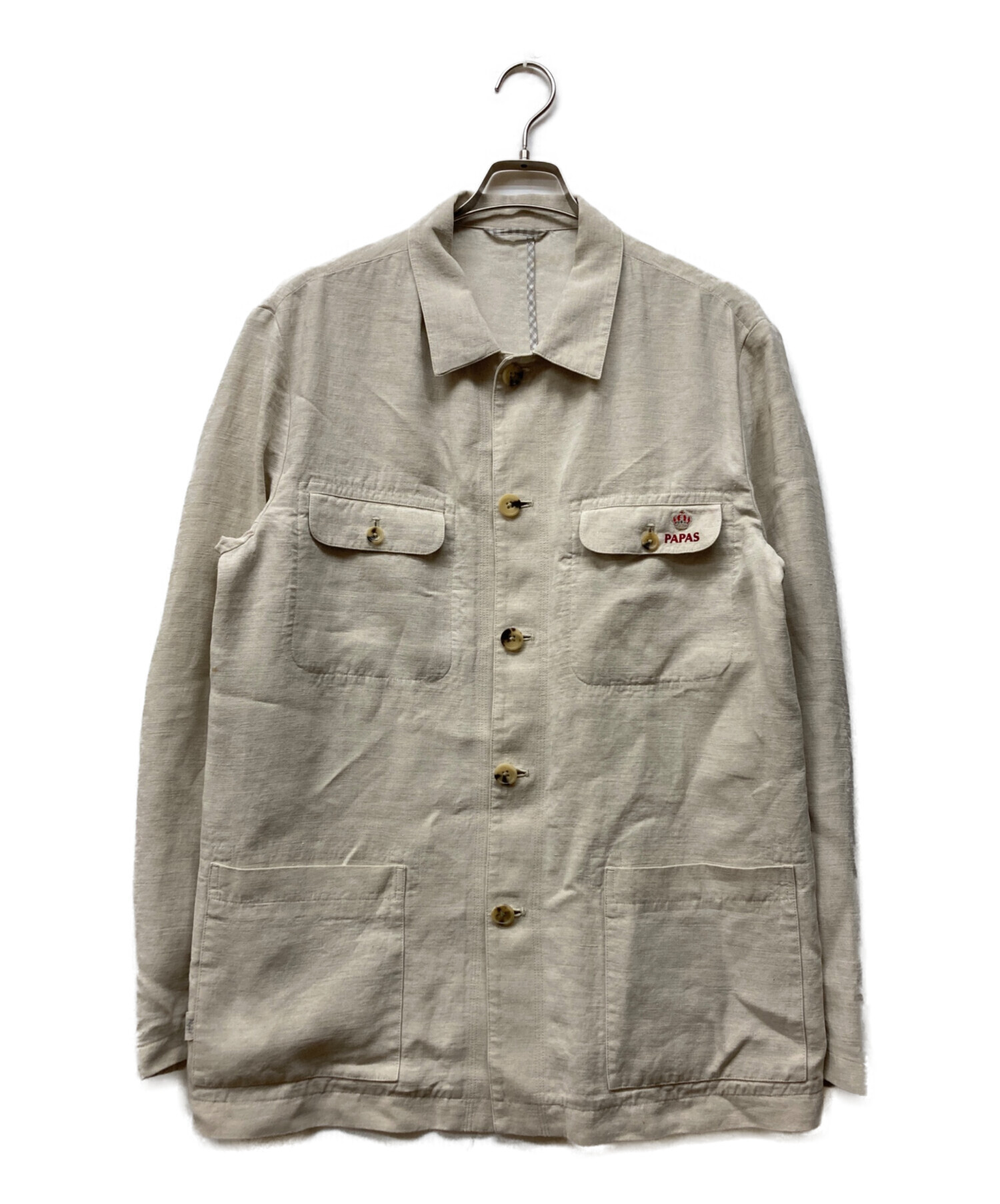 【Papas】 パパス リネンカバーオール ジャケット 90s 麻 ヴィンテージ 中古・古着通販】PAPAS (パパス) リネンシャツジャケット ベージュ