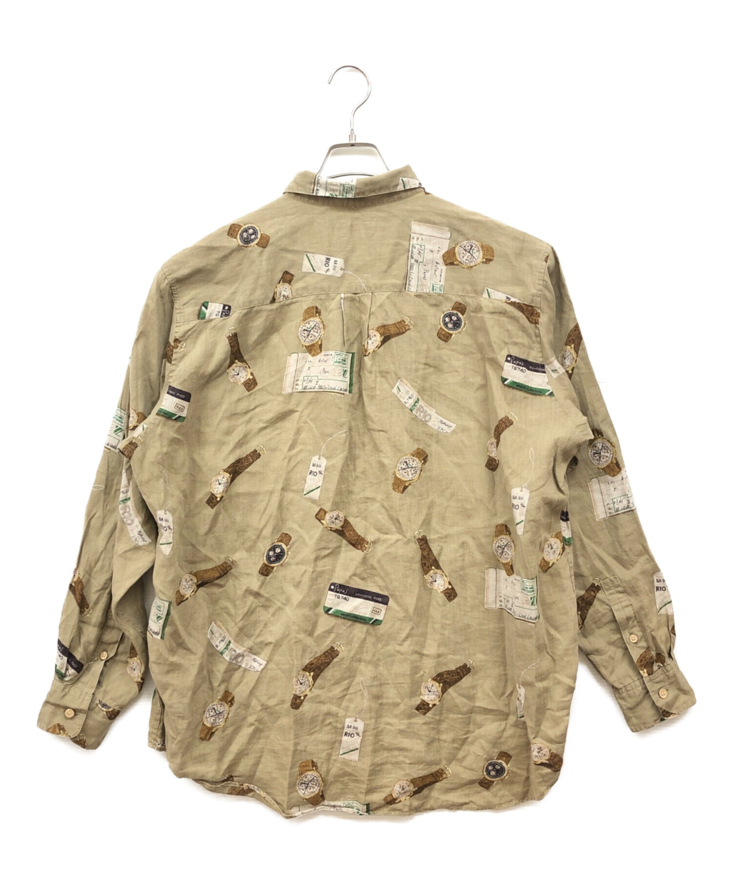 Papas 時計柄 リネン 長袖ジャケット グレー 中古・古着通販】PAPAS (パパス) 時計柄リネン長袖シャツ カーキ