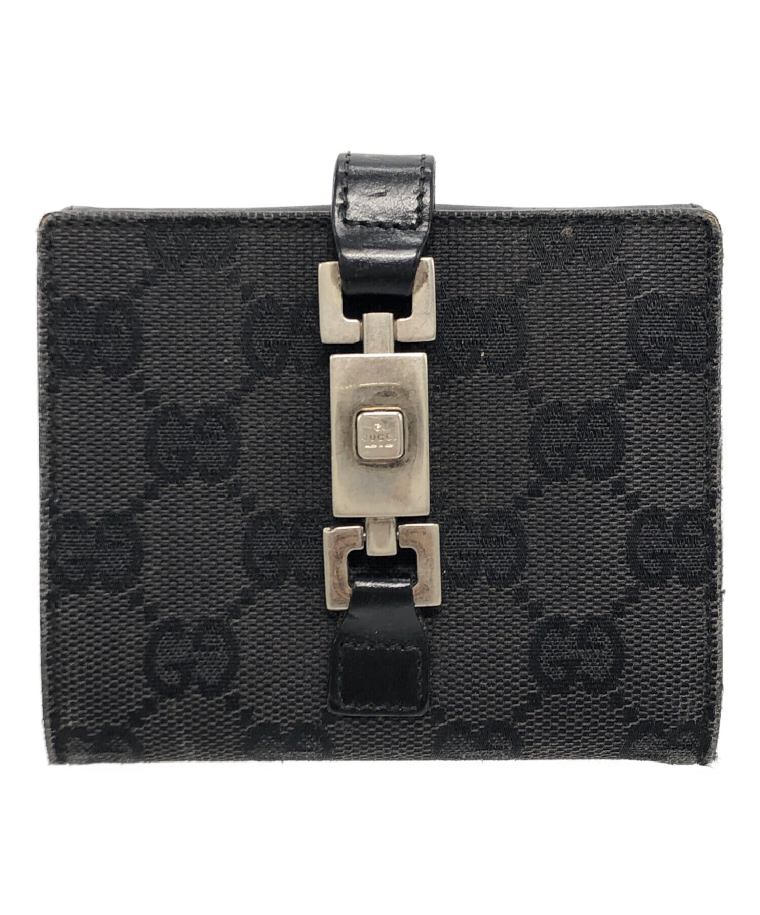 未使用品　箱付き　GUCCI グッチ　二つ折り財布　キャンバス　GG柄　金具 中古・古着通販】GUCCI (グッチ) GGキャンバス2つ折り財布 ブラック