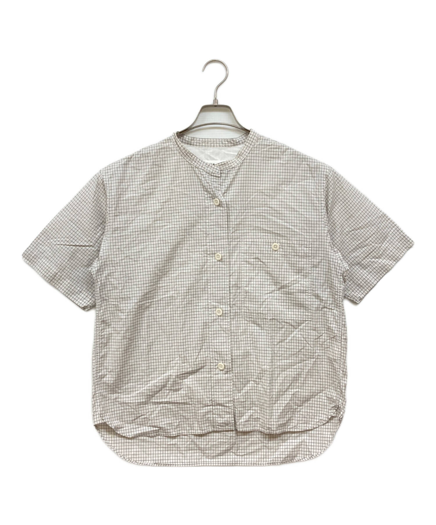 中古・古着通販】MHL (エムエイチエル) ノーカラーチェックシャツ