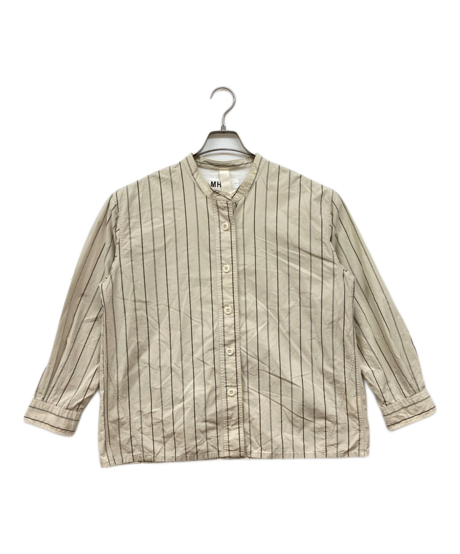 中古・古着通販】MHL (エムエイチエル) ノーカラーストライプシャツ 