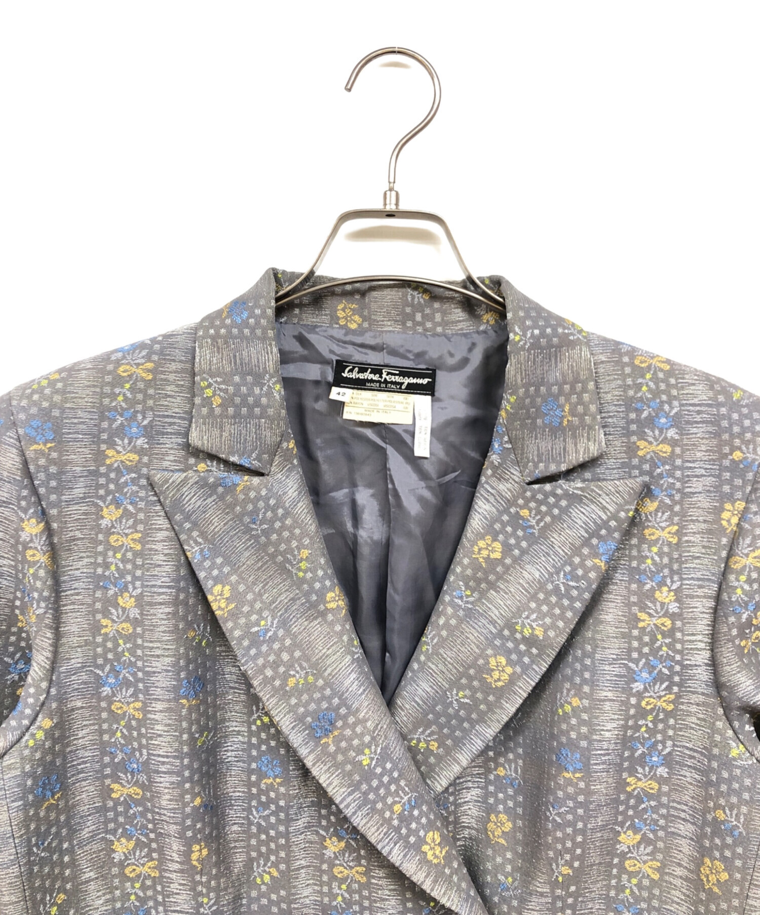 サルヴァトーレフェラガモ　テーラードジャケット　リネン100　グレンチェック 中古・古着通販】Salvatore Ferragamo (サルヴァトーレ フェラガモ