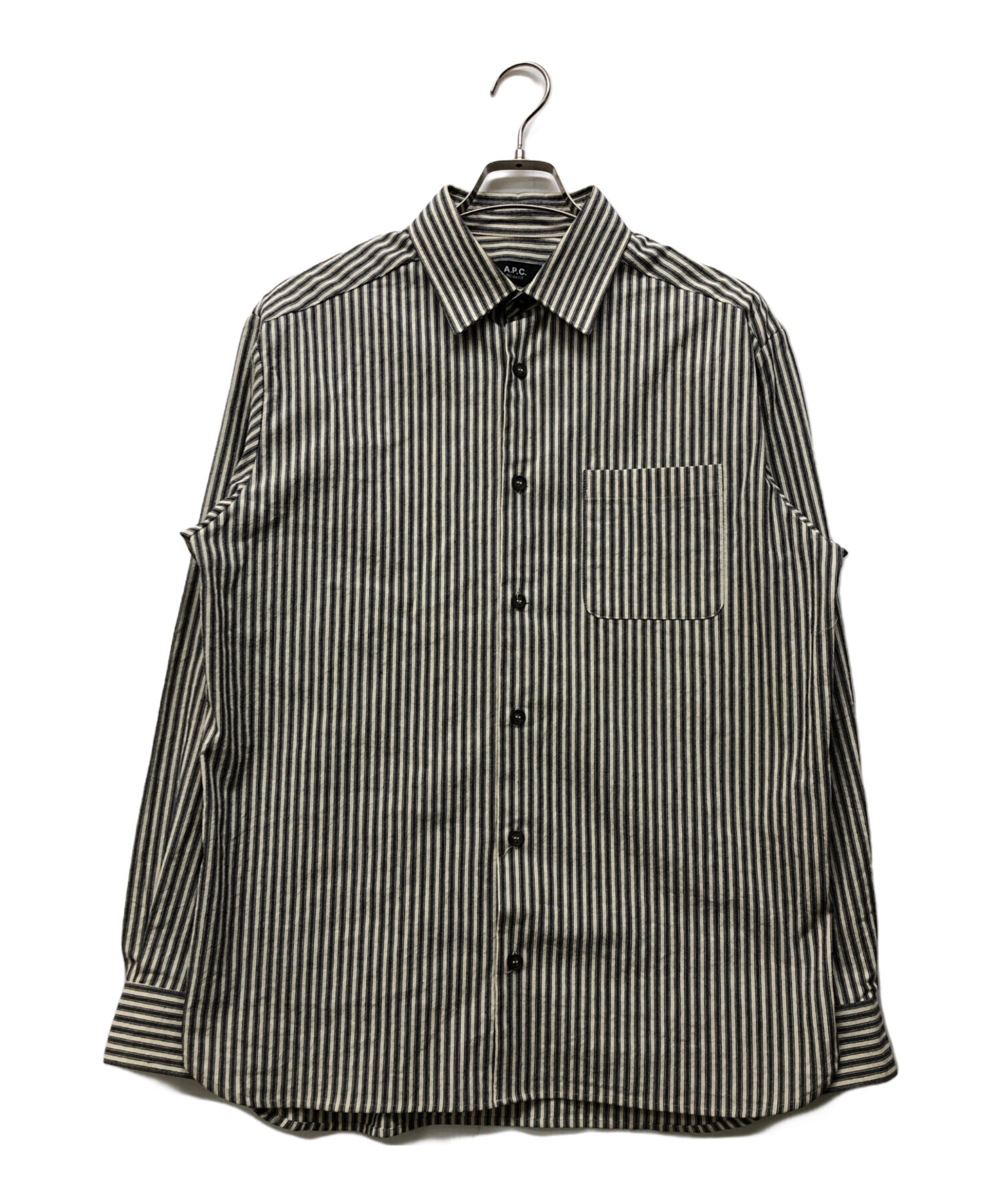 【未使用】A.P.C ストライプシャツ Mサイズ 中古・古着通販】A.P.C. (アーペーセー) 長袖ストライプシャツ グレー