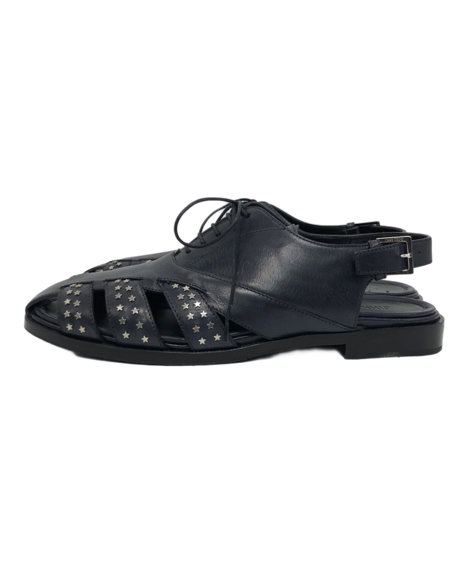 jimmy choo ジミーチュウ　スタッズ付きブラックラバーサンダル 中古・古着通販】JIMMY CHOO (ジミーチュウ) スタッズデザイングルカ
