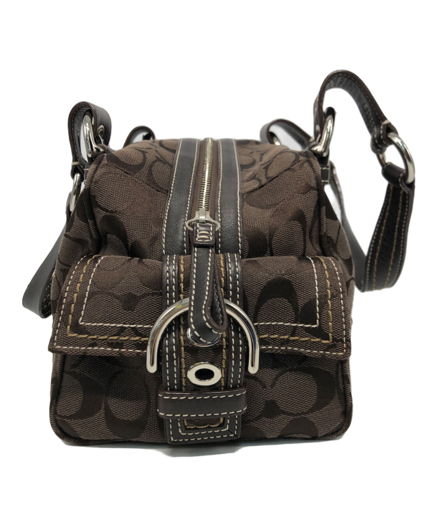中古・古着通販】COACH (コーチ) シグネチャー ミニボストン ブラウン