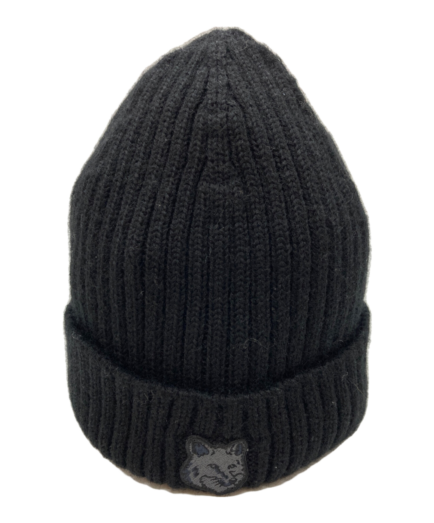 【正規品】メゾンキツネ ニット帽 ブラック 中古・古着通販】MAISON KITSUNE (メゾンキツネ) FOX HEAD PATCH