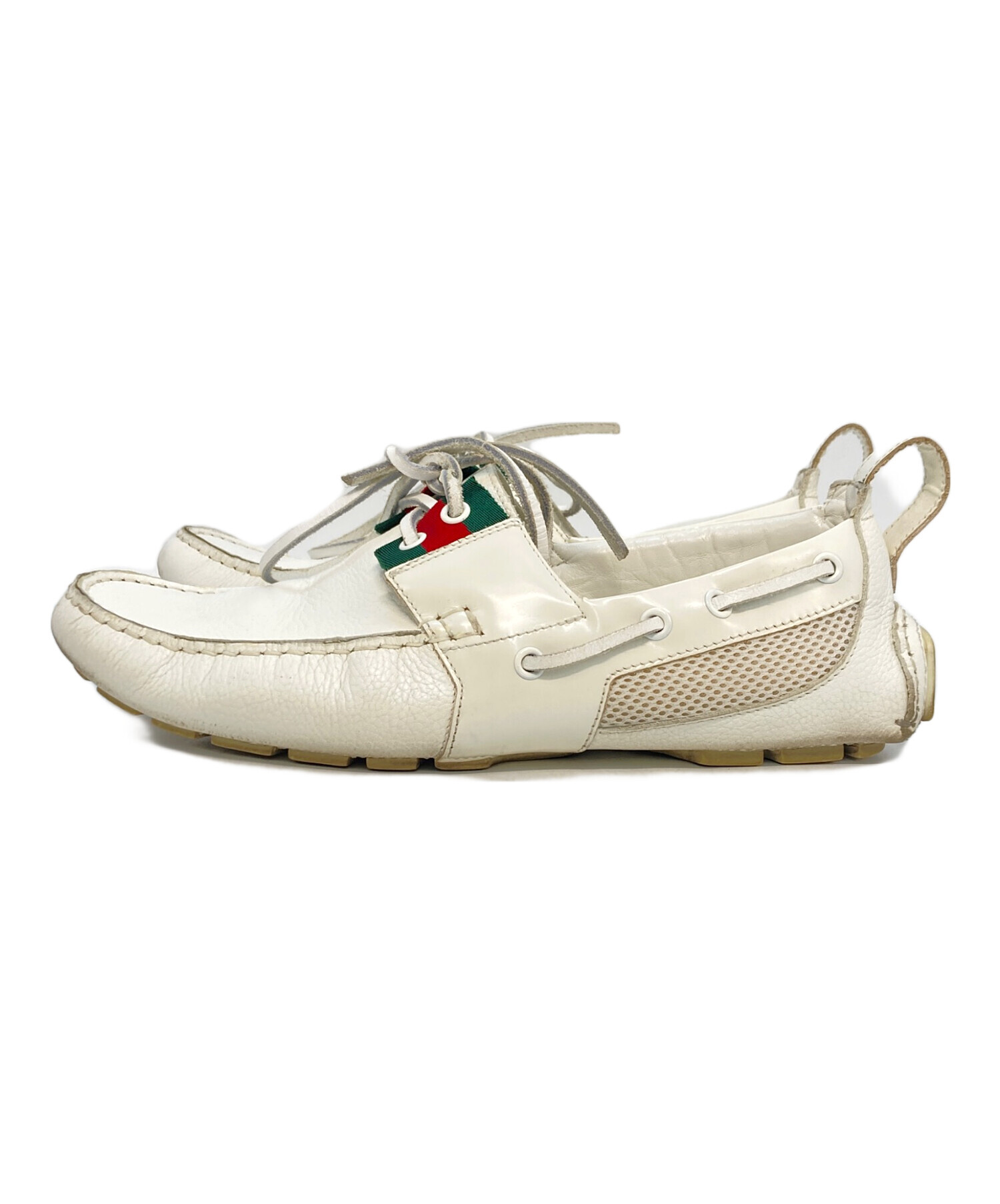 GUCCI グッチ ウェブライン ドライビングシューズ 8 中古・古着通販】GUCCI (グッチ) ドライビングシューズ ホワイト