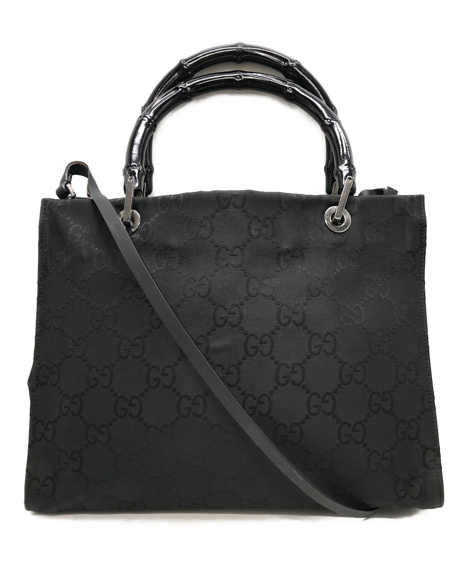 美品GUCCI GG柄 バンブー トートバッグ ブラック 中古・古着通販】GUCCI (グッチ) バンブートートバッグ ブラック