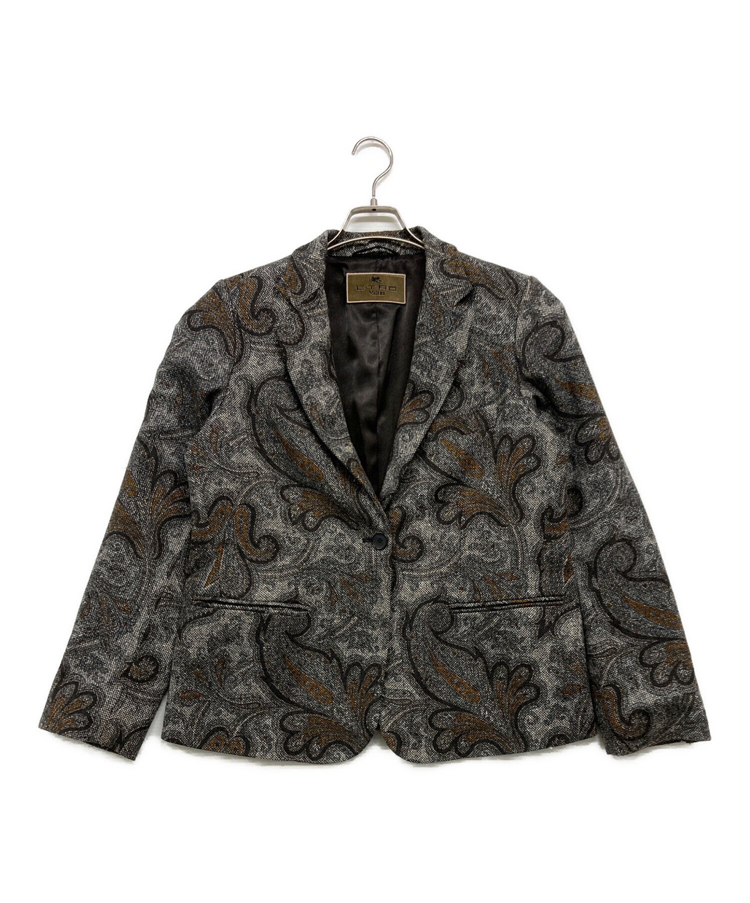 エトロ テーラードジャケット ETRO サイズ54 花柄 ブラック バーガンディ 中古・古着通販】ETRO (エトロ) テーラードジャケット グレー サイズ
