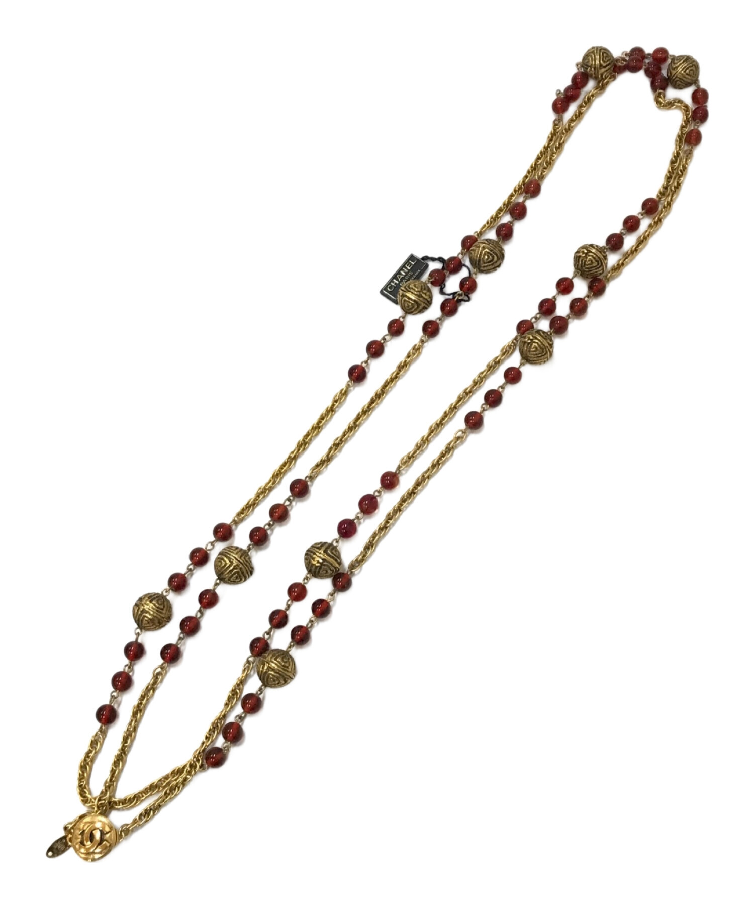 VINTAGE CHANEL グリポア ストーン ゴールドチェーン ネックレス