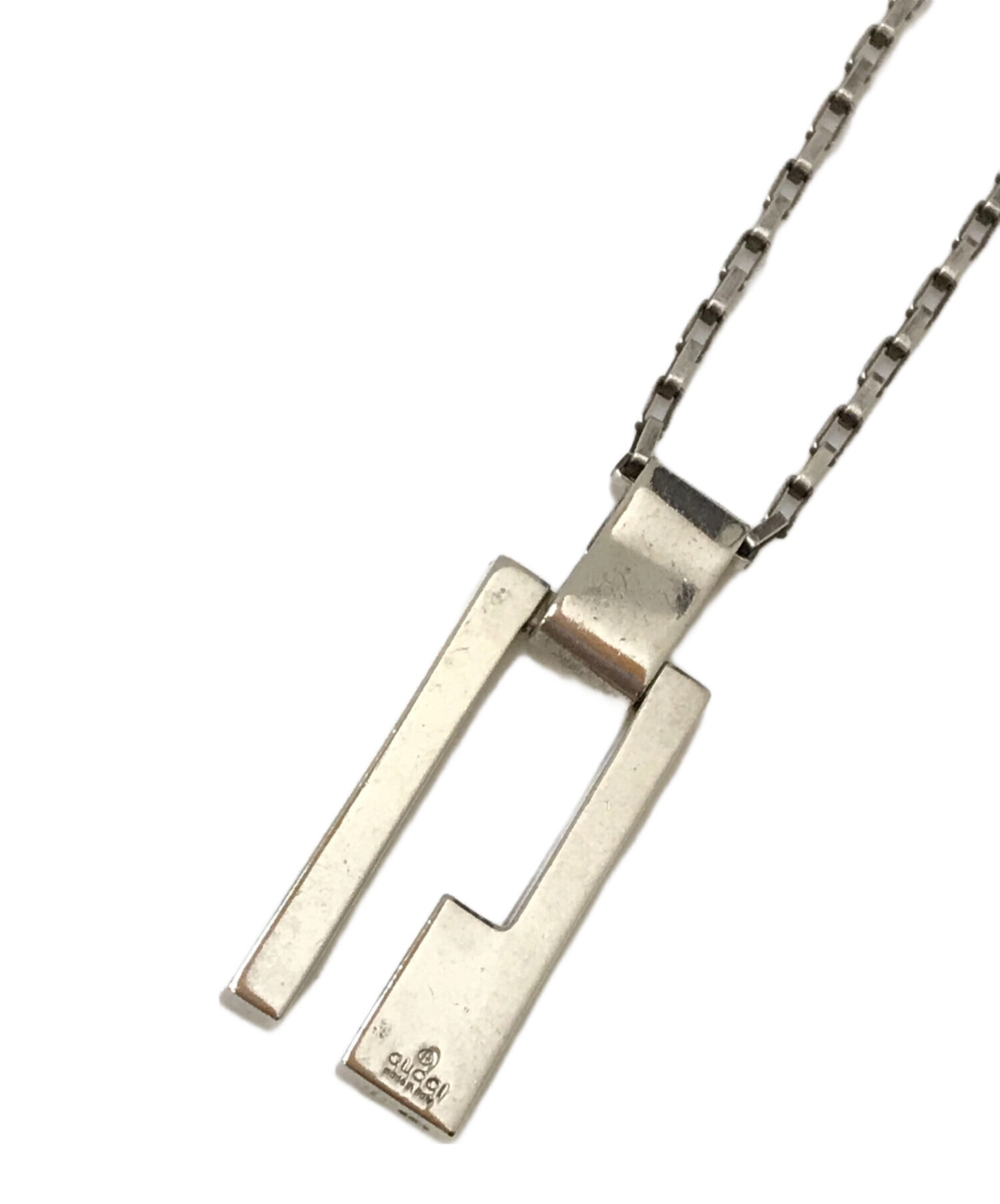 中古・古着通販】GUCCI (グッチ) Gプレートネックレス シルバー 