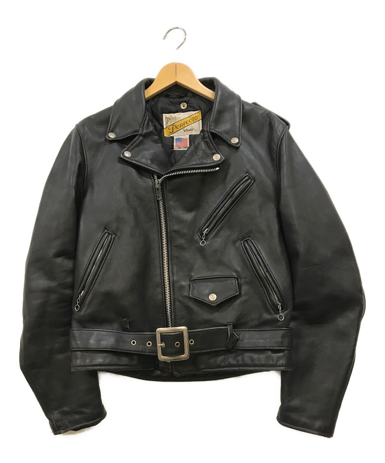 Schott ダブルライダースジャケット サイズ38 ブラック 中古・古着通販】Schott (ショット) ダブルライダースジャケット