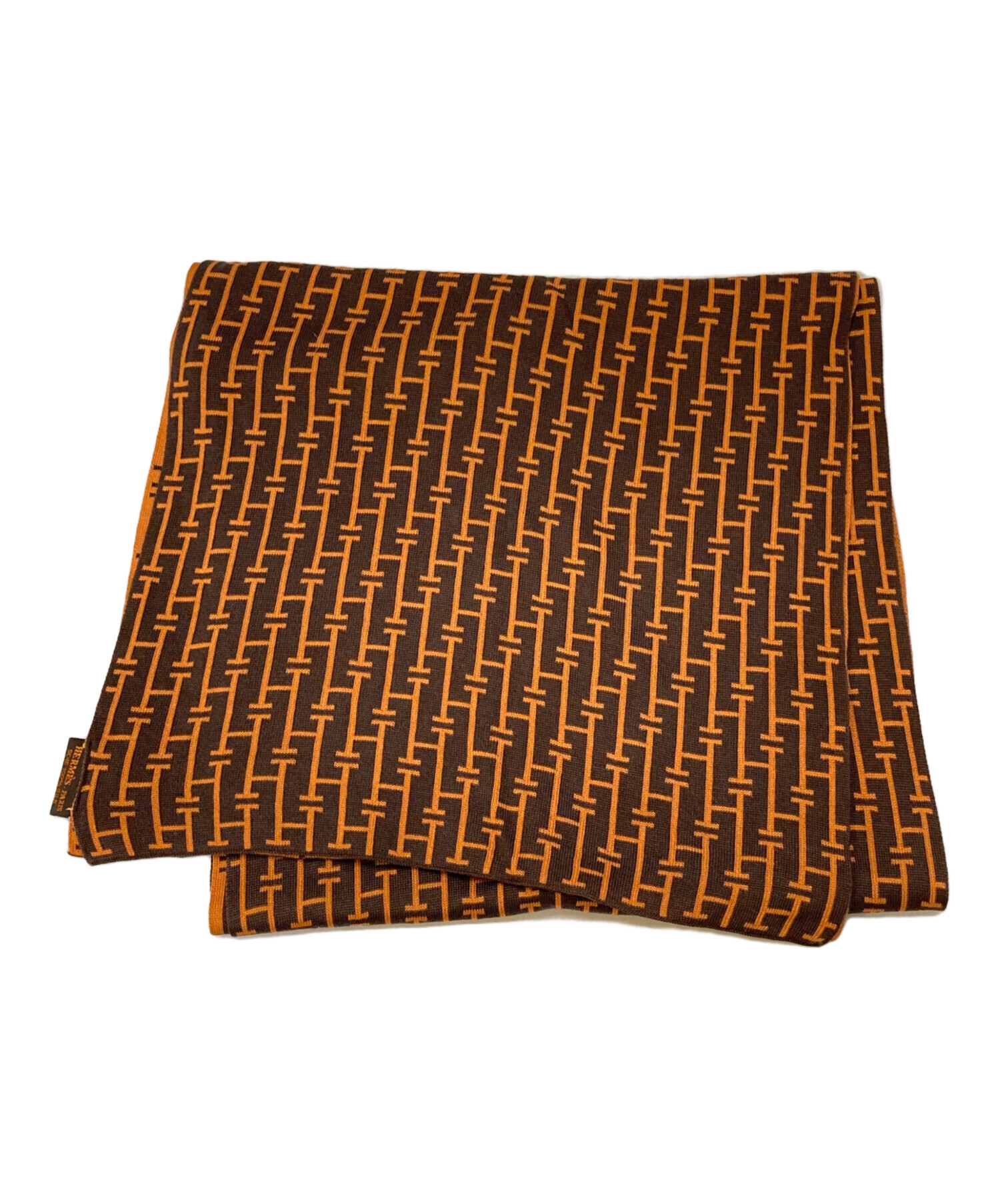 中古・古着通販】HERMES (エルメス) 総柄シルクマフラー ブラウン