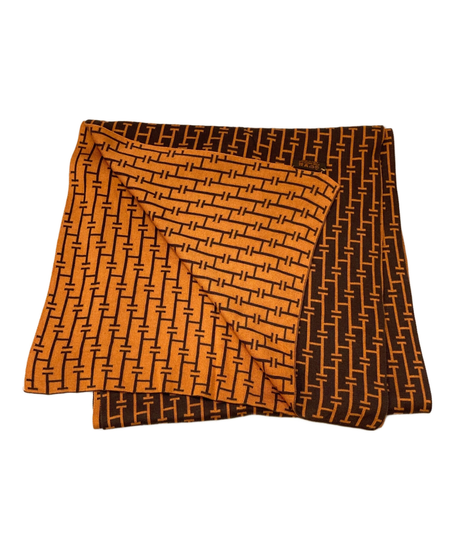 中古・古着通販】HERMES (エルメス) 総柄シルクマフラー ブラウン