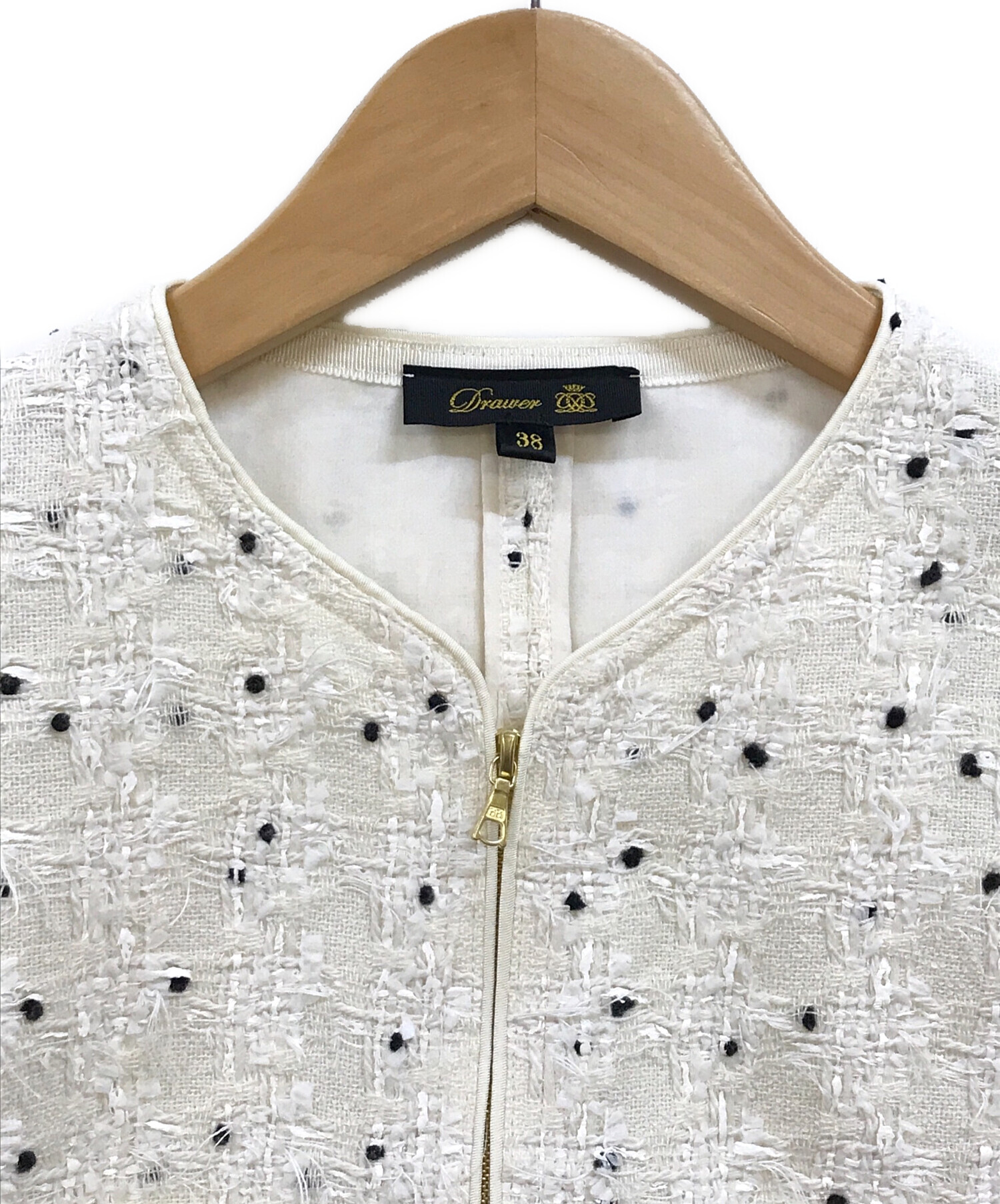 中古・古着通販】DRAWER (ドゥロワー) ドットツイードノーカラー