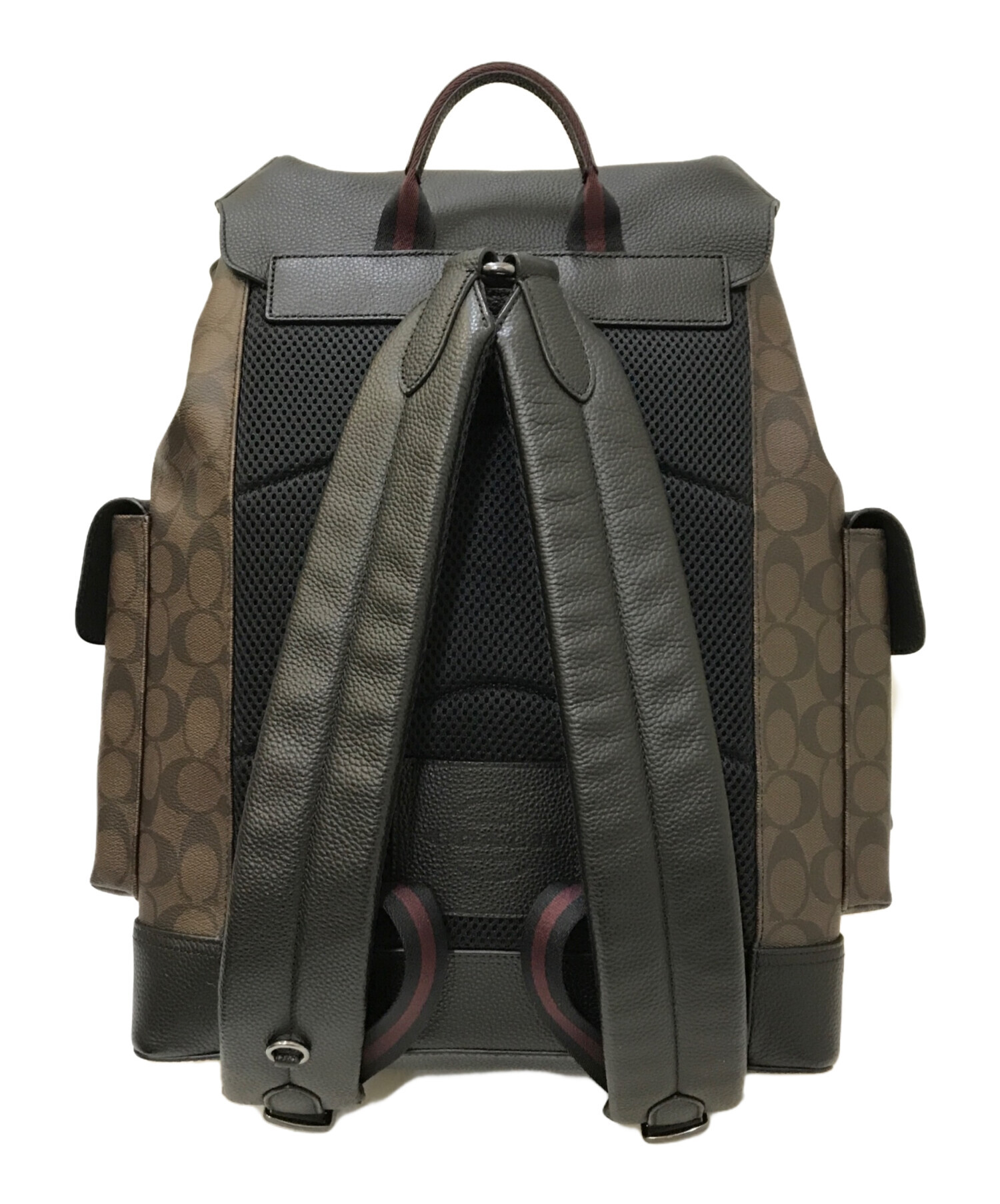 【M】COACH　コーチ　シグネチャー　ハドソンバックパック　黒×茶 中古・古着通販】COACH (コーチ) HUDSON (ハドソン) シグネチャー