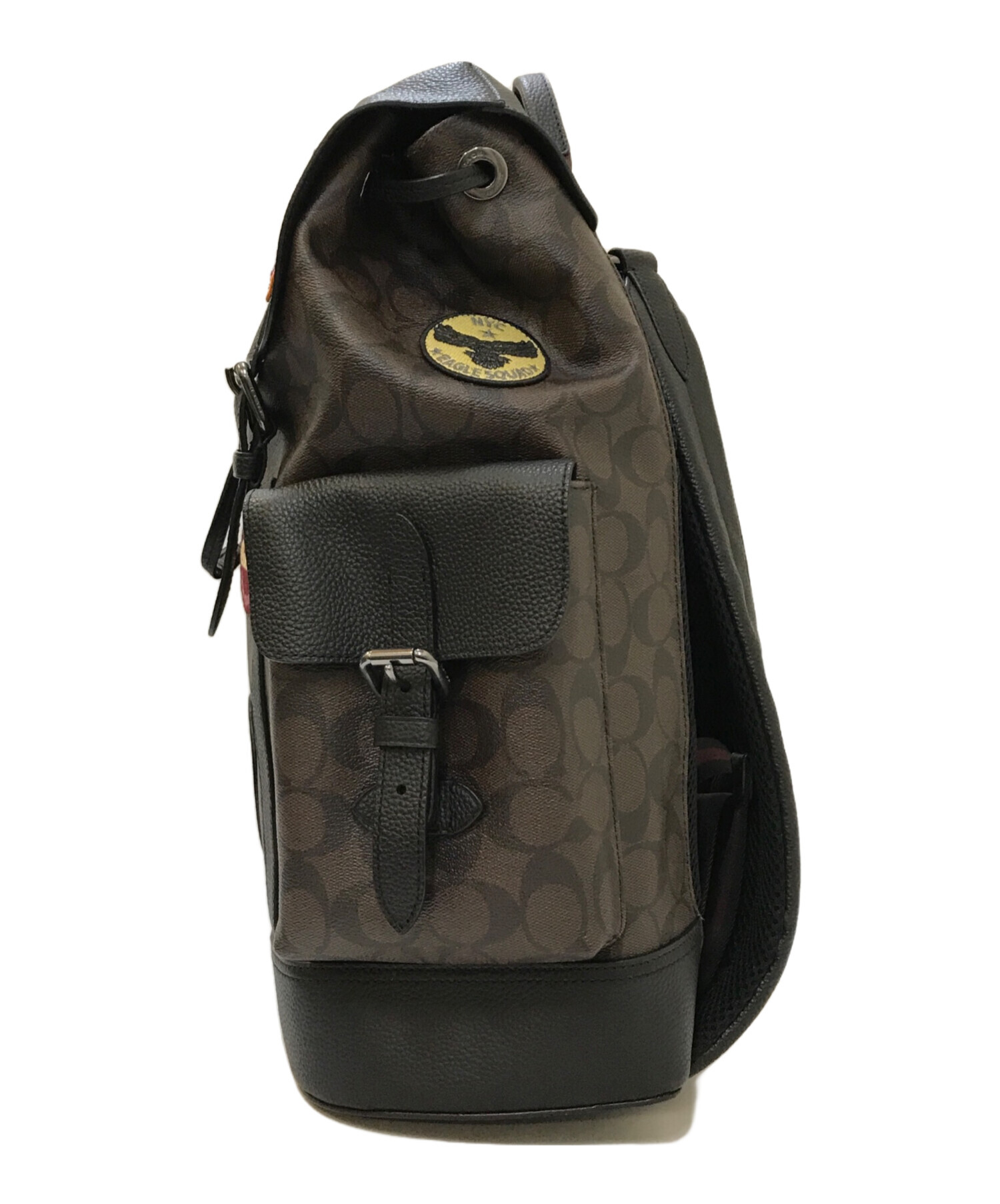 【M】COACH　コーチ　シグネチャー　ハドソンバックパック　黒×茶 中古・古着通販】COACH (コーチ) HUDSON (ハドソン) シグネチャー
