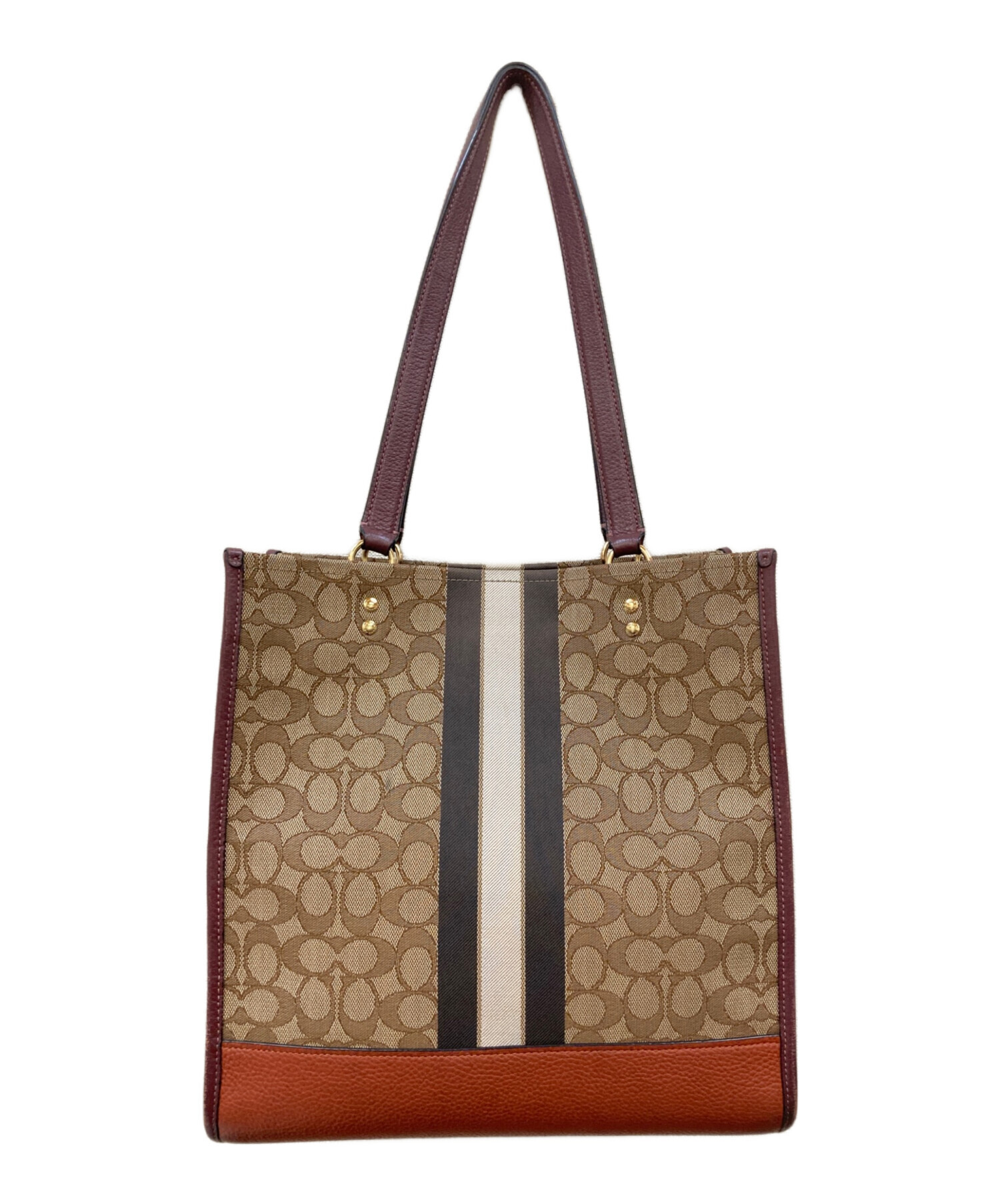 COACH シグネチャー トートバッグ ブラウン レッド 中古・古着通販 