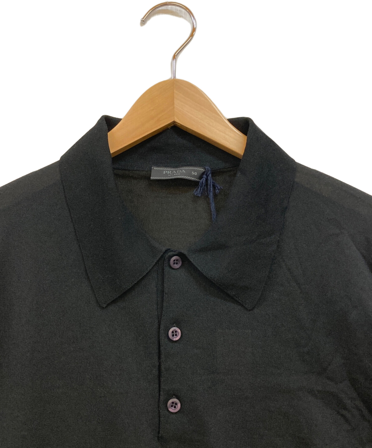 PRADA ニットポロ 50 中古・古着通販】PRADA (プラダ) シルク混ニットポロシャツ ブラック