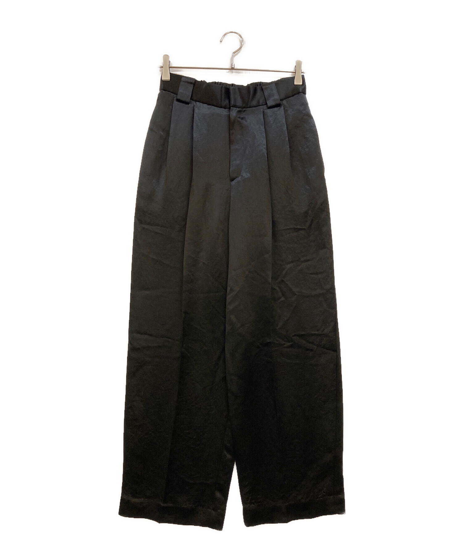 美品　conte テクスチャーパンツ 黒 中古・古着通販】Conte (コンテ) アセテート サテン タック ワイド