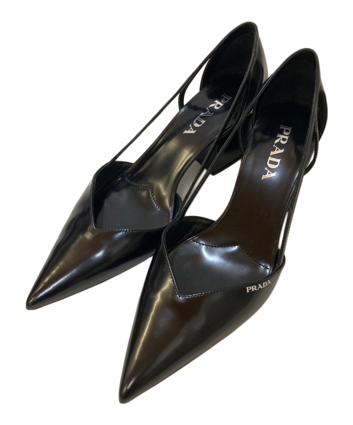 PRADA プラダ カットアウト ブラッシュドレザー パンプス ブラック 37 中古・古着通販】PRADA (プラダ) カットアウト ブラッシュドレザー