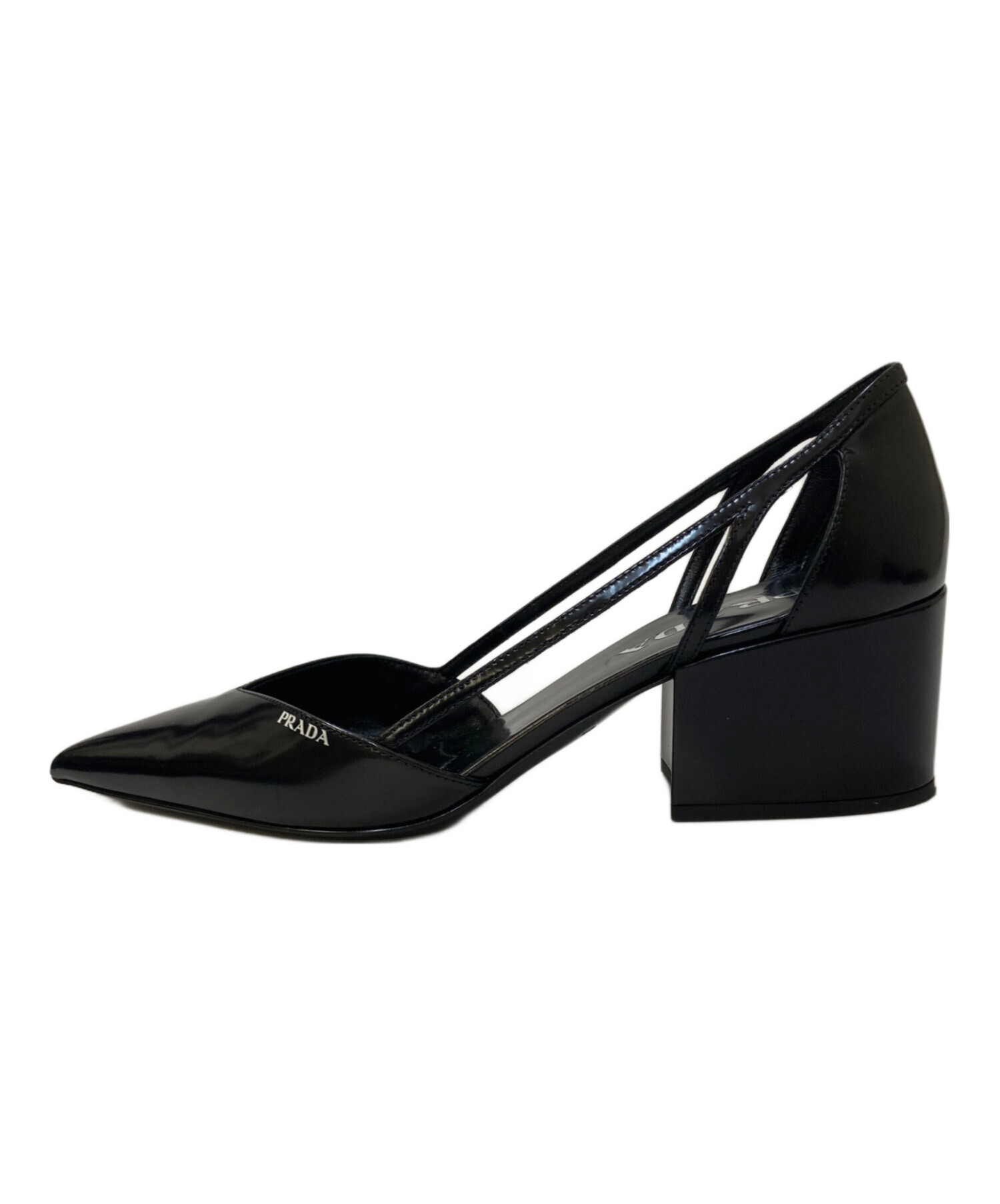 PRADA プラダ カットアウト ブラッシュドレザー パンプス ブラック 37 中古・古着通販】PRADA (プラダ) カットアウト ブラッシュドレザー