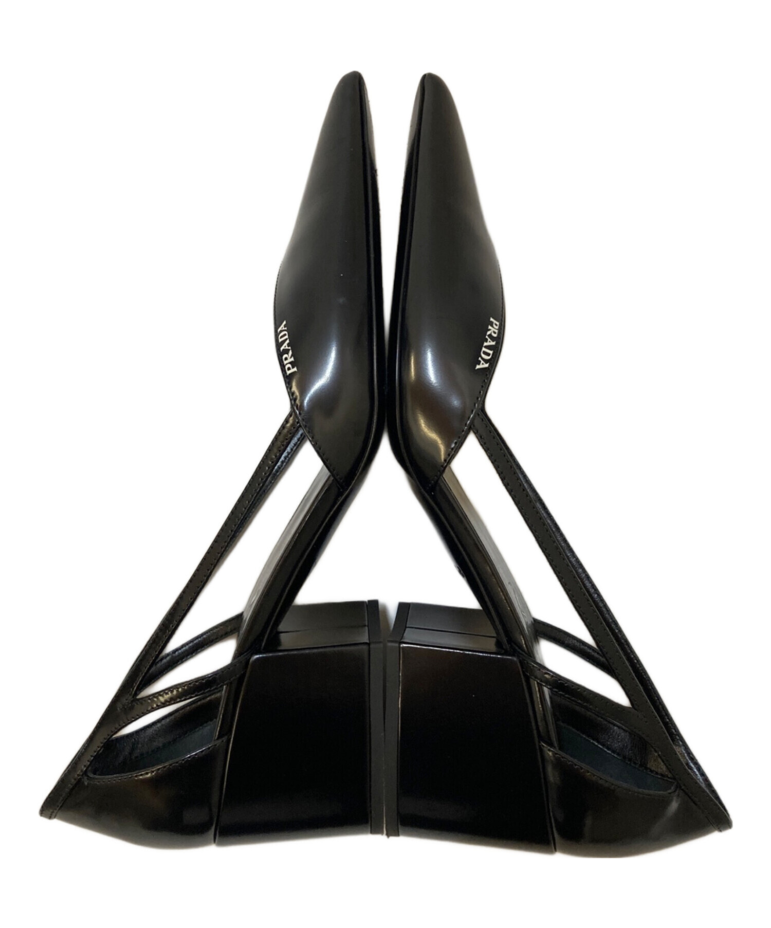PRADA プラダ カットアウト ブラッシュドレザー パンプス ブラック 37 中古・古着通販】PRADA (プラダ) カットアウト ブラッシュドレザー