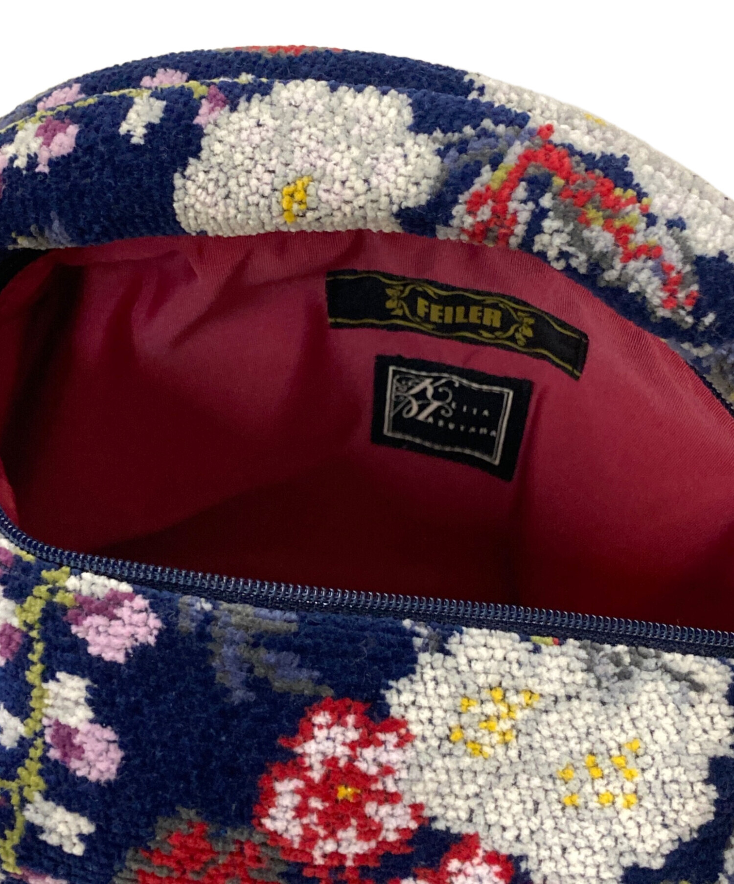 美品　FEILER フェイラー KEITA MARUYAMAハンドバッグ ケイタマルヤマ シュニール織ボタニカルチェリー柄のハンカチやバッグ