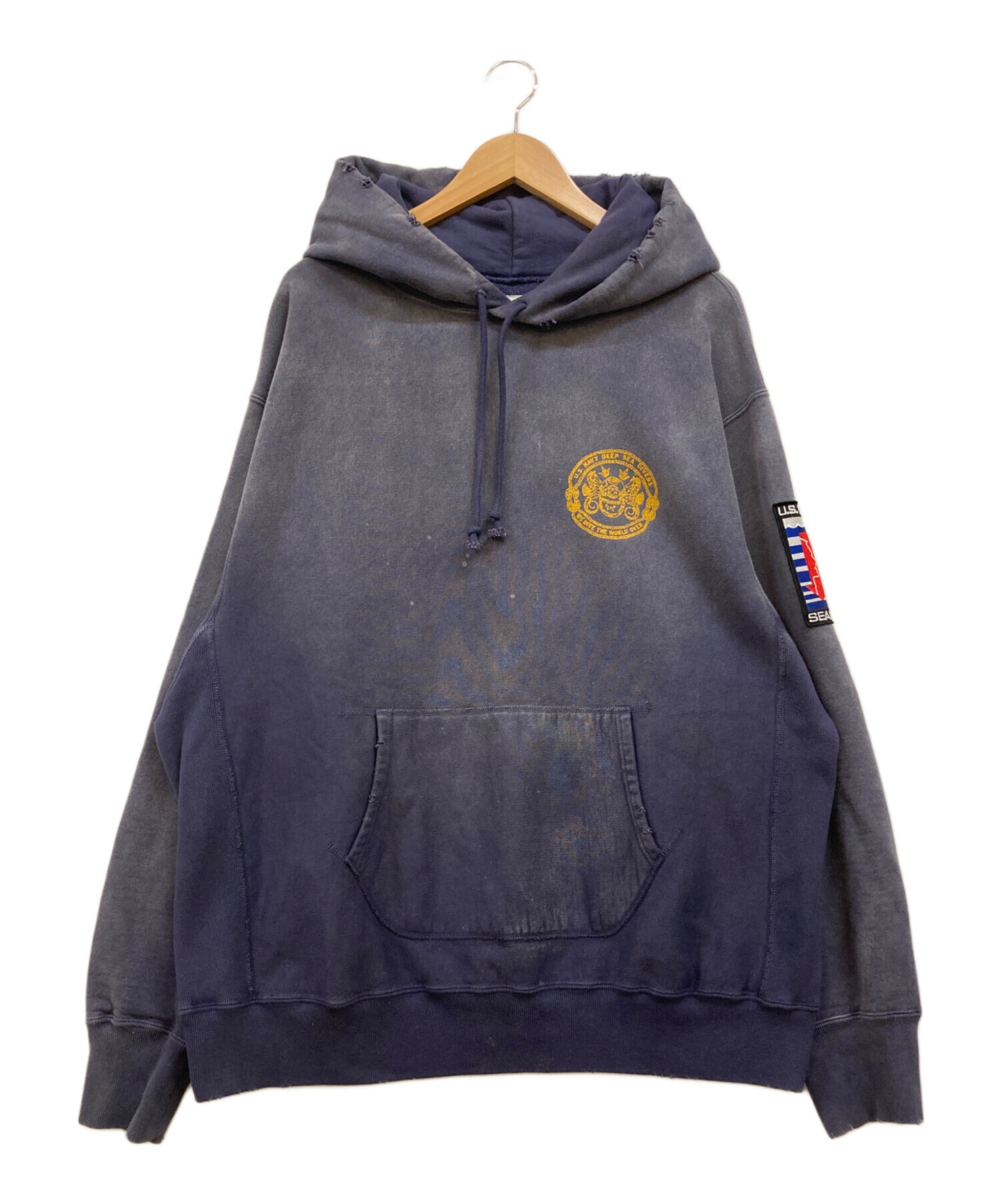 BOWWOW USN HOODIE NAVY パーカ AGEING ダメージ加工 中古・古着通販】BOWWOW (バウワウ) US NAVY SEALAB HOODIE パーカー
