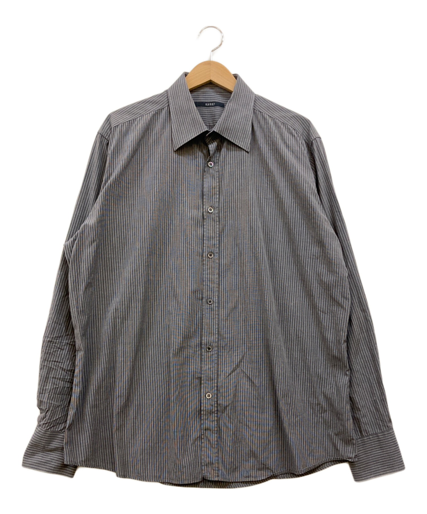 GUCCI（グッチ） ストライプシャツ 襟付き 中古・古着通販】GUCCI (グッチ) ストライプシャツ グレー サイズ:43